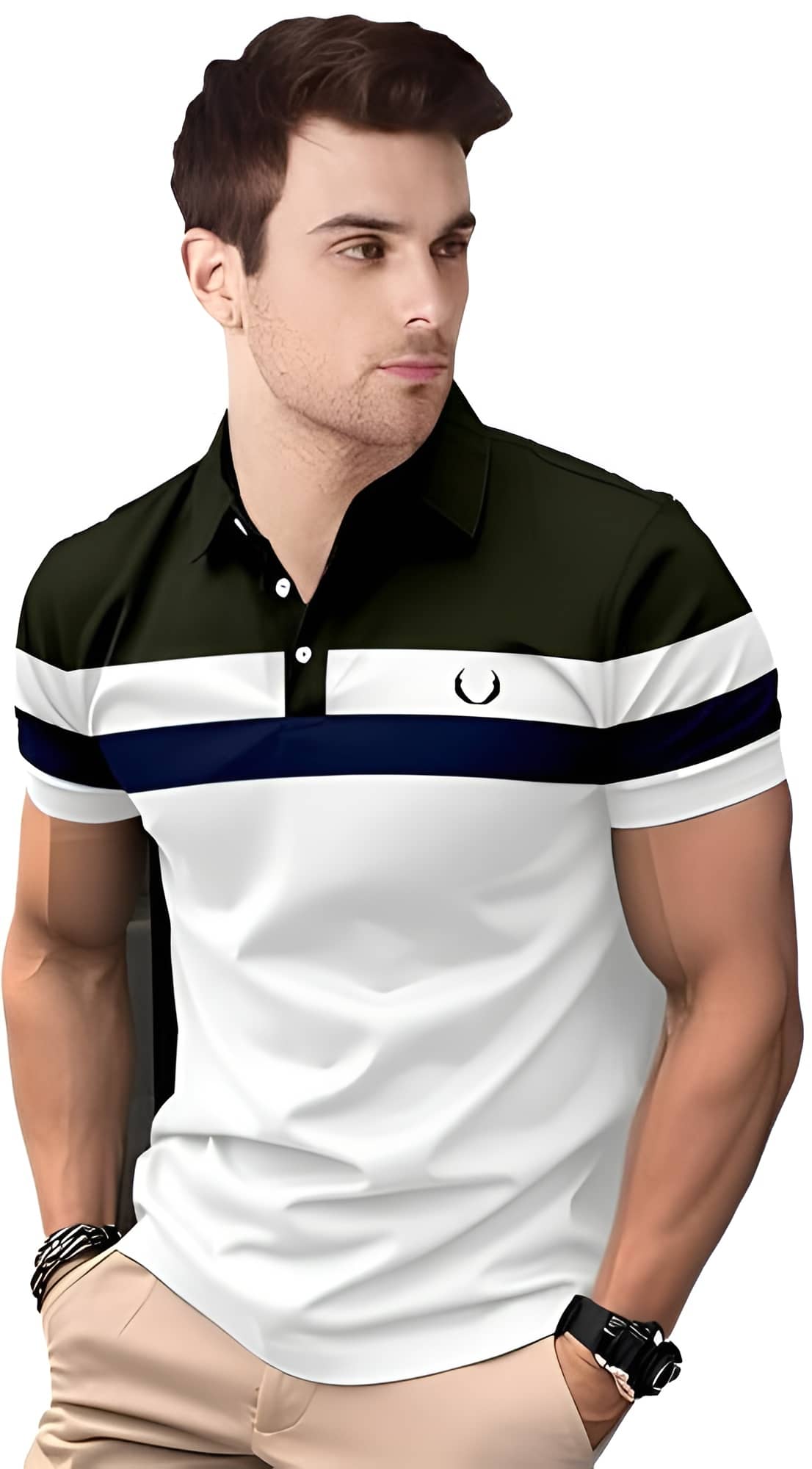 Garimaknitwear Pack of 1 Cotton Blend Regular Fit Colorblock Half Sleeves Men's Polo T Shirt ( Olive )