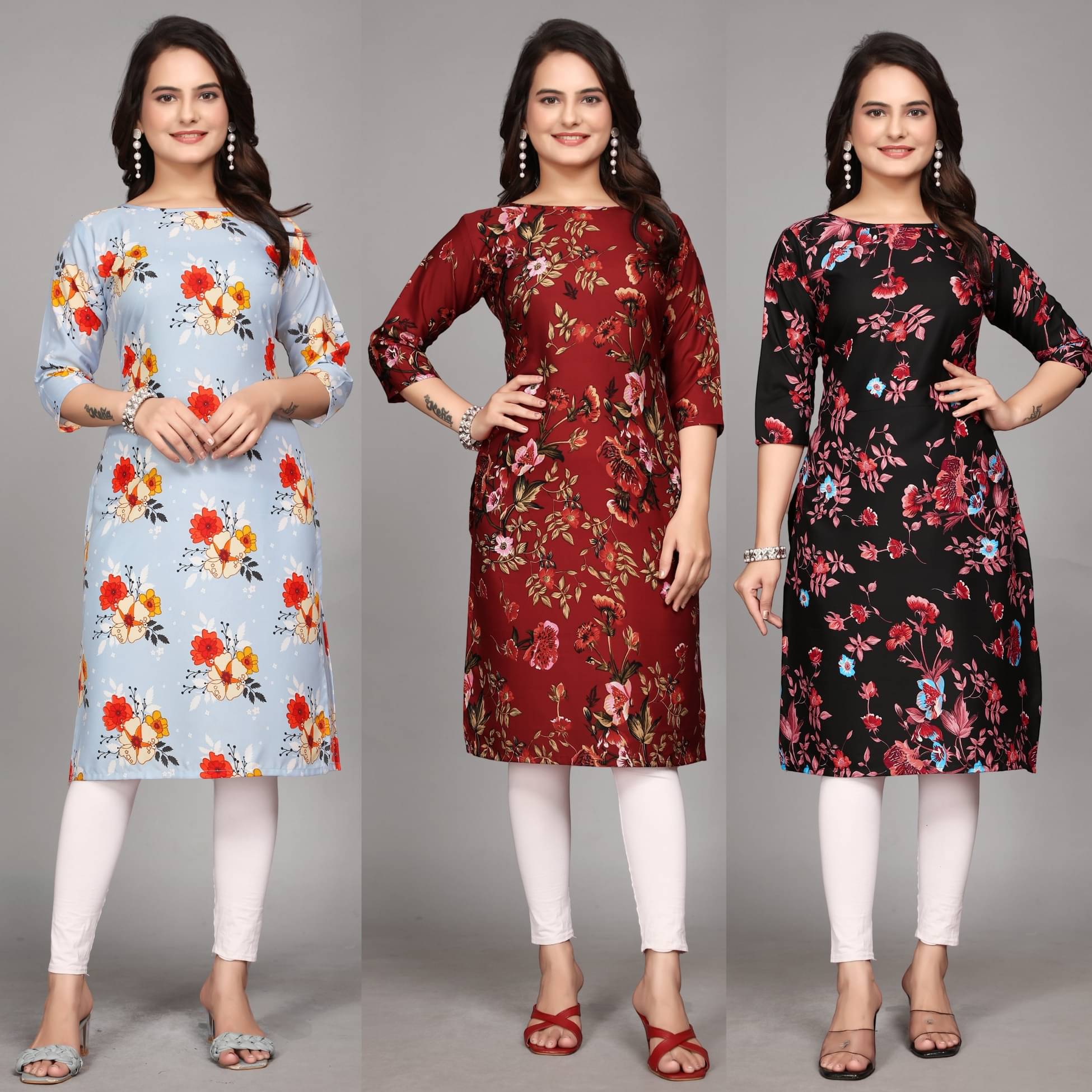     			KALAVRITTA Pack of 3 Crepe Printed Straight Women's Kurti - ( Multicoloured )