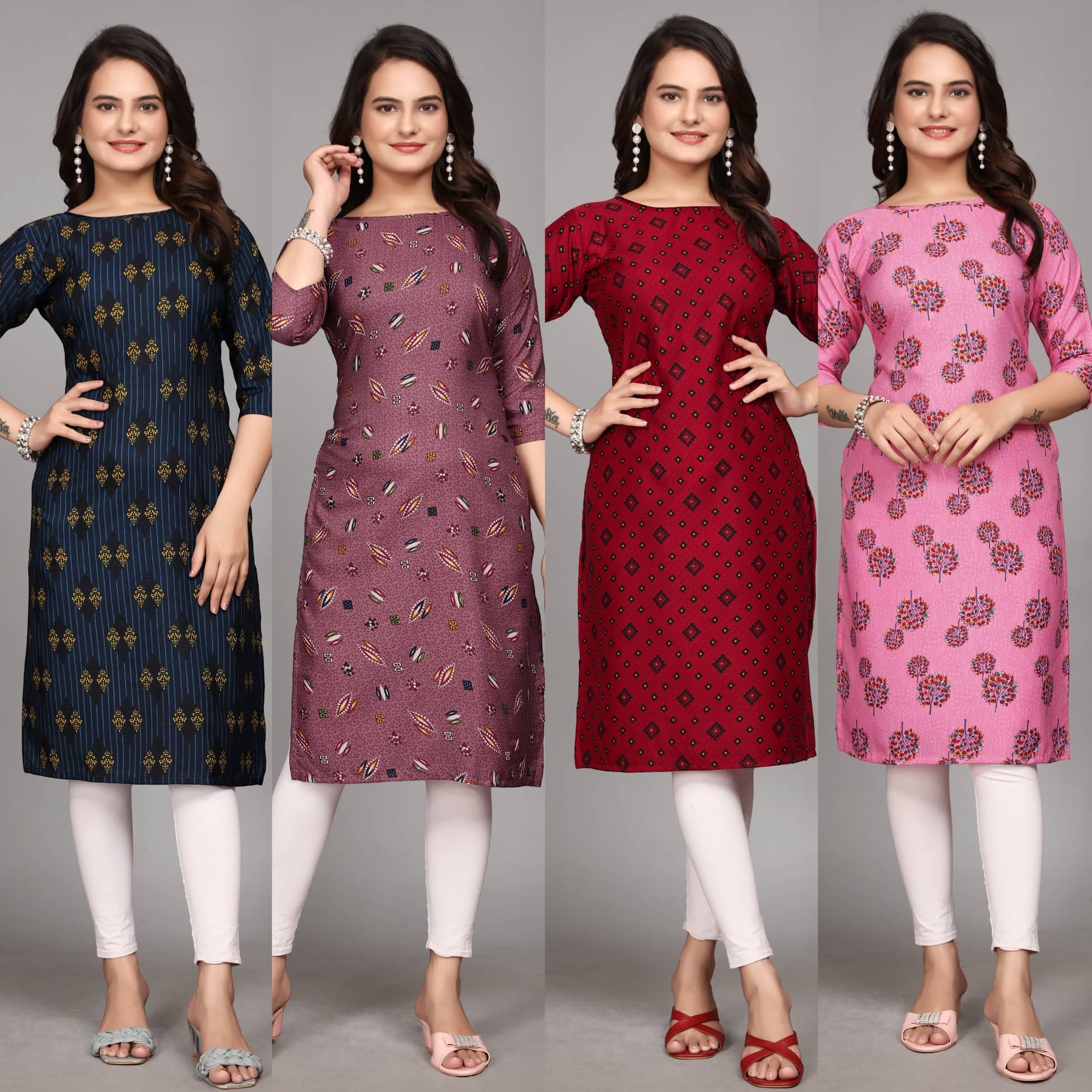 KALAVRITTA Pack of 4 Crepe Printed Straight Women's Kurti - ( Multicoloured ) - Kurtis, Tunics | Buy online on ZillyBuy