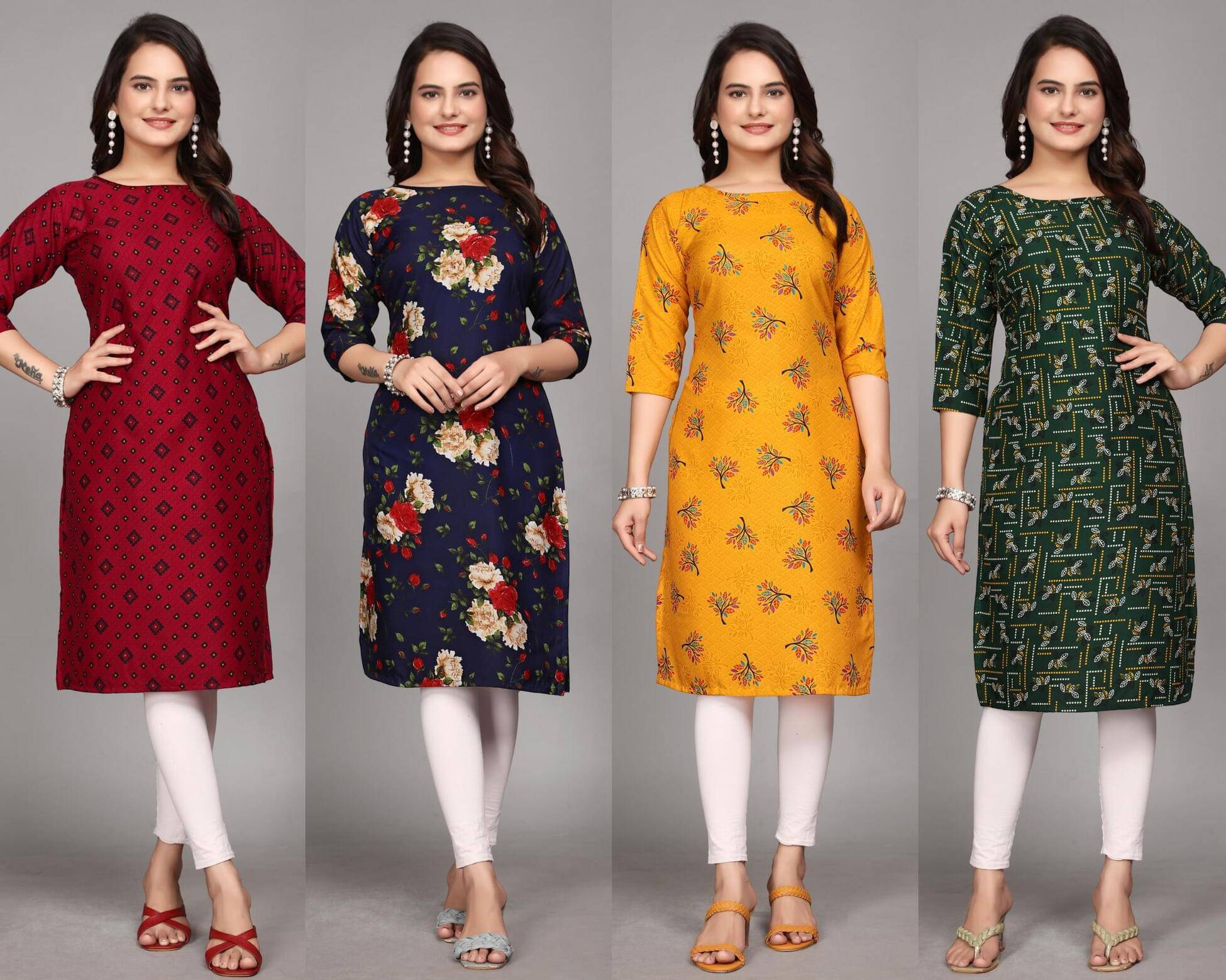     			KALAVRITTA Pack of 4 Crepe Printed Straight Women's Kurti - ( Multicoloured )