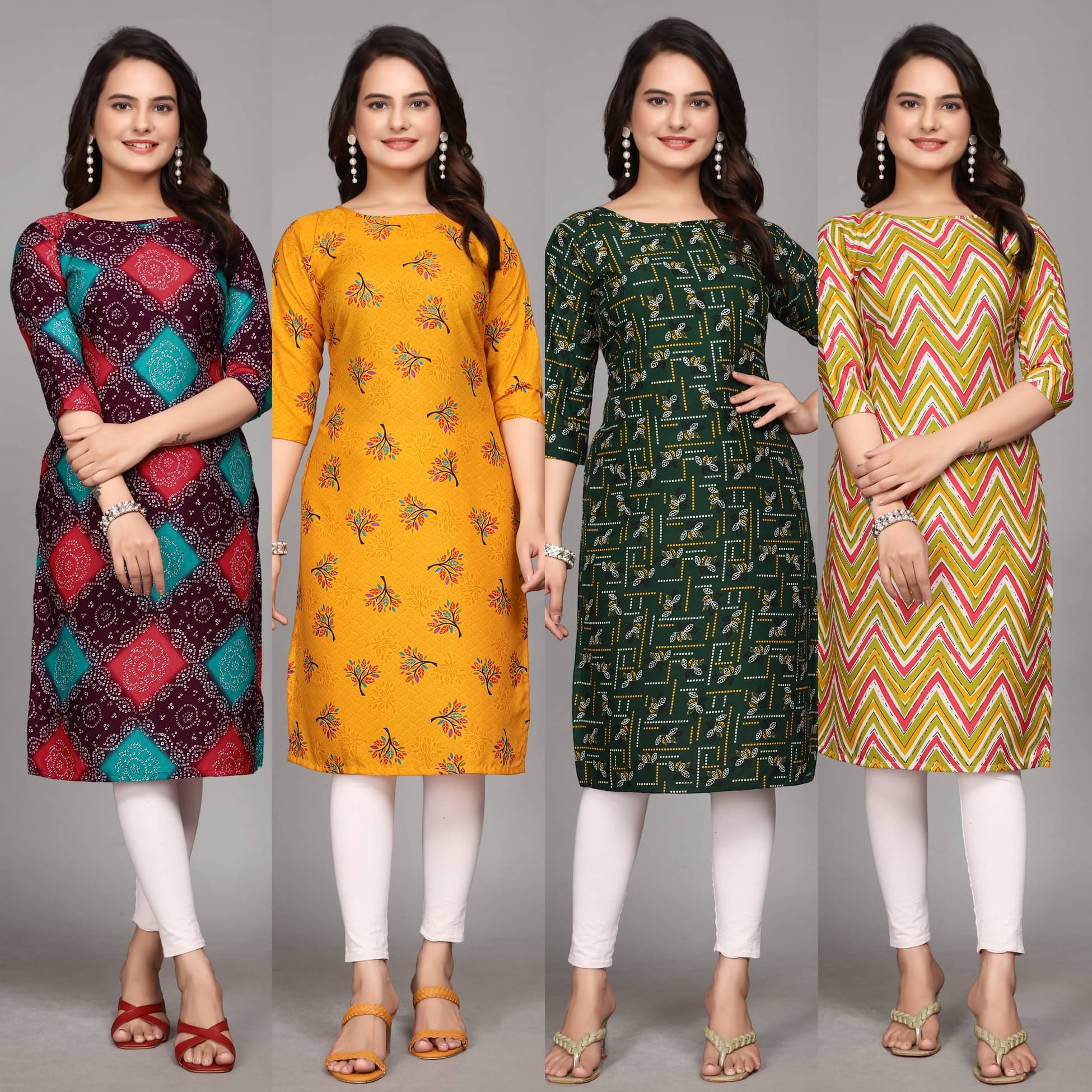     			KALAVRITTA Pack of 4 Crepe Printed Straight Women's Kurti - ( Multicoloured )