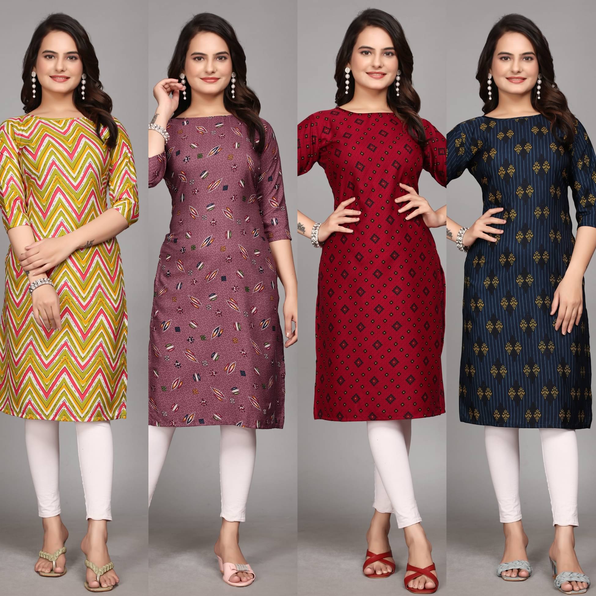 KALAVRITTA Pack of 4 Crepe Printed Straight Women's Kurti - ( Multicoloured ) KALAVRITTA Pack of 4 Crepe Printed Straight Women's Kurti - ( Multicoloured )