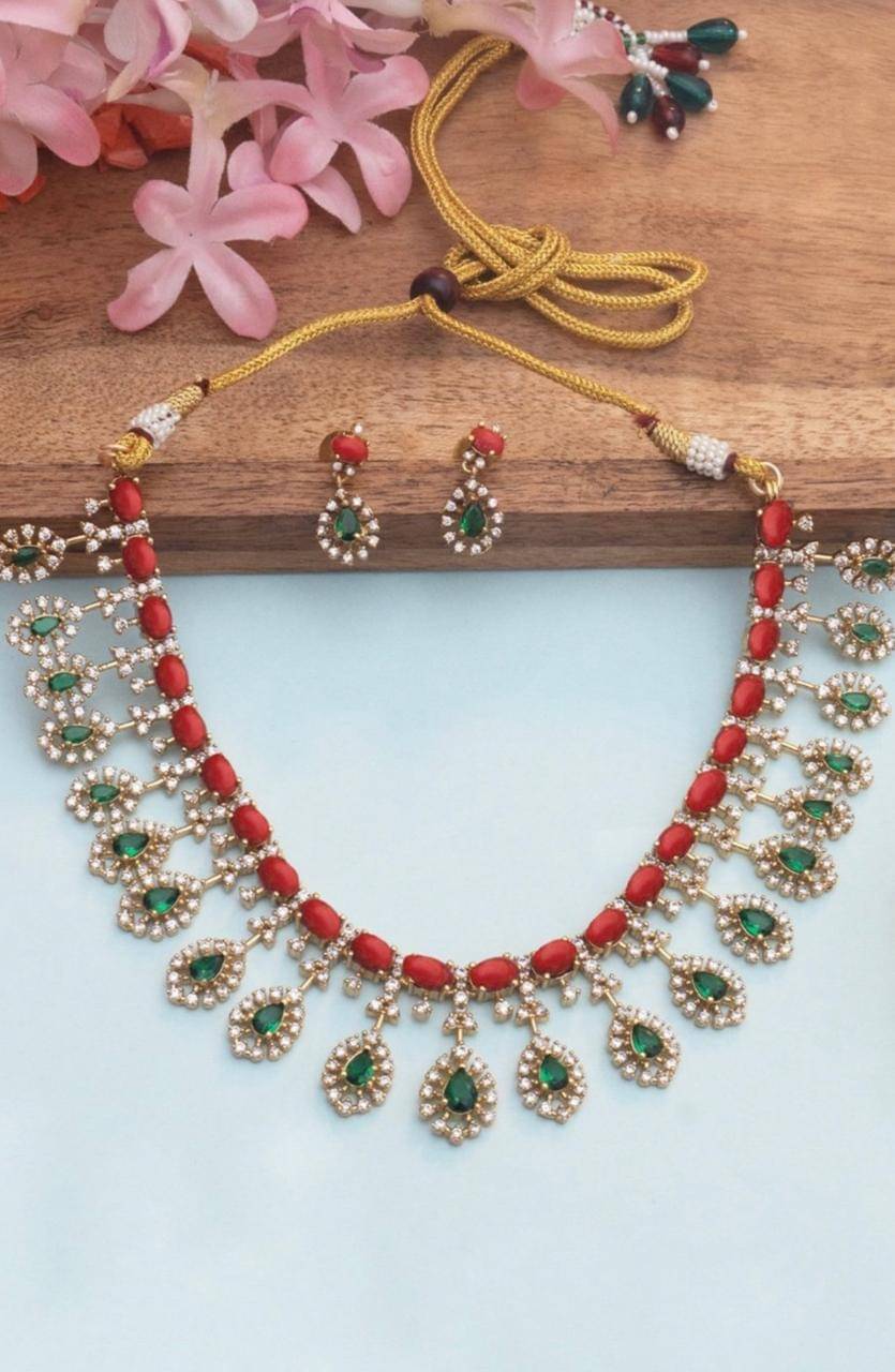     			KC JEWELS Multi Color Brass Necklace Set ( Pack of 1 )