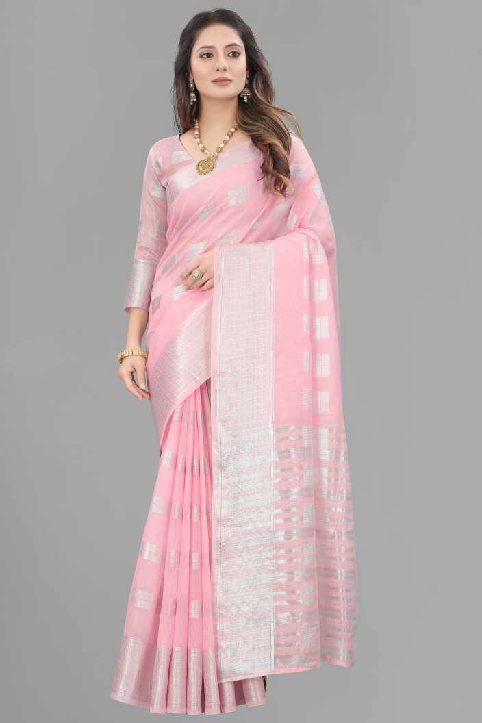     			KV Fashion Banarasi Silk Embellished Saree With Unstitched Blouse Piece ( Pink )