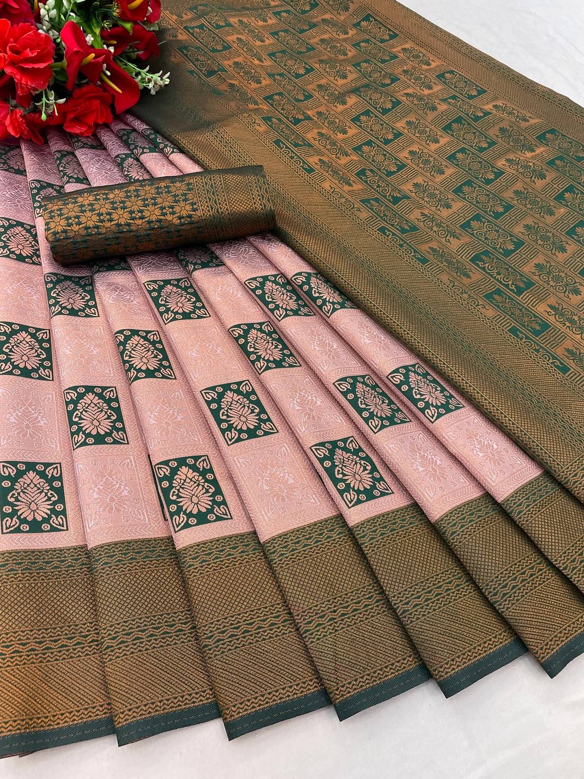 KV Fashion Banarasi Silk Solid Saree With Unstitched Blouse Piece ( Peach ) KV Fashion Banarasi Silk Solid Saree With Unstitched Blouse Piece ( Peach )