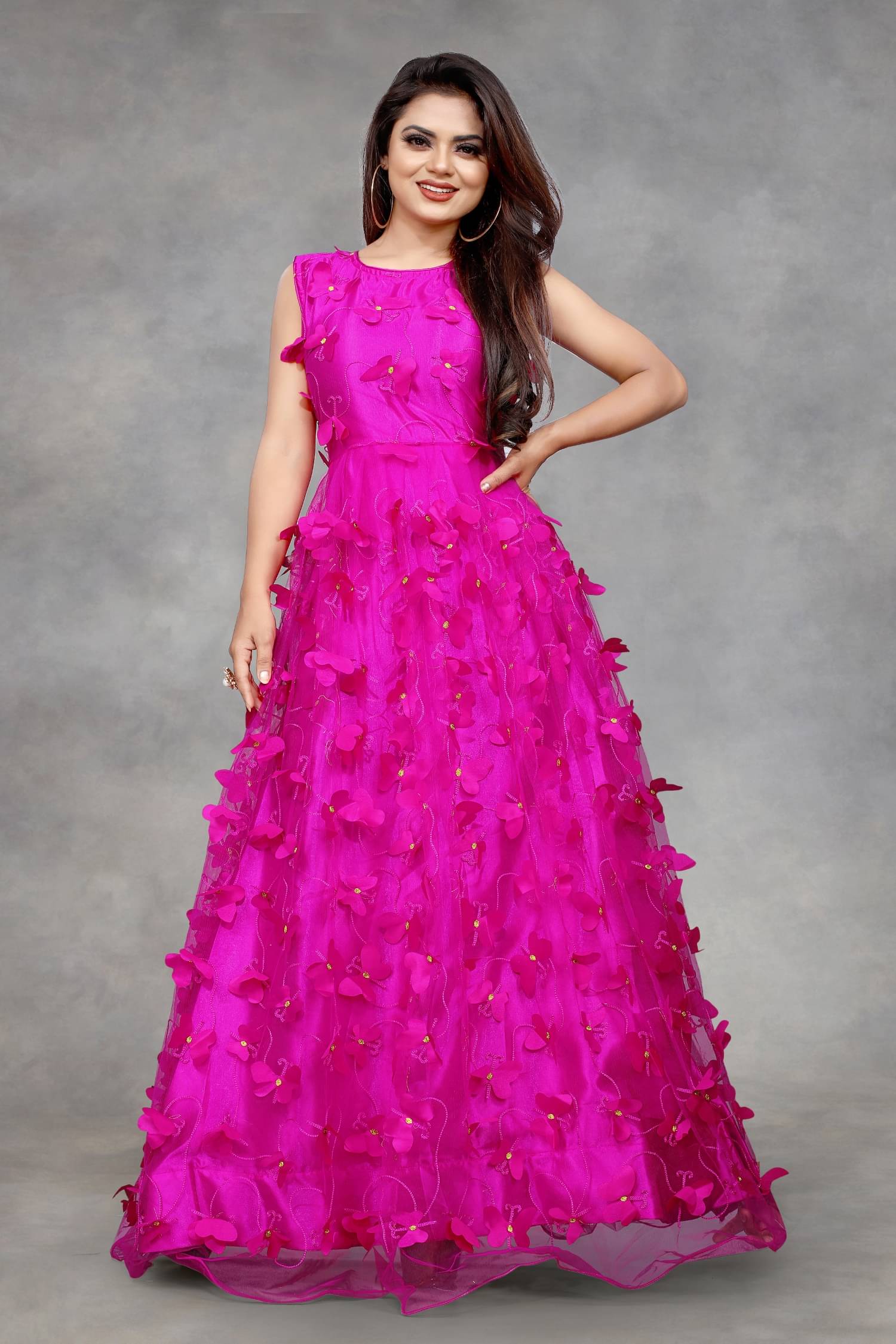 KV Fashion Magenta Flared Net Women's Semi Stitched Ethnic Gown ( Pack of 1 ) KV Fashion Magenta Flared Net Women's Semi Stitched Ethnic Gown ( Pack of 1 )