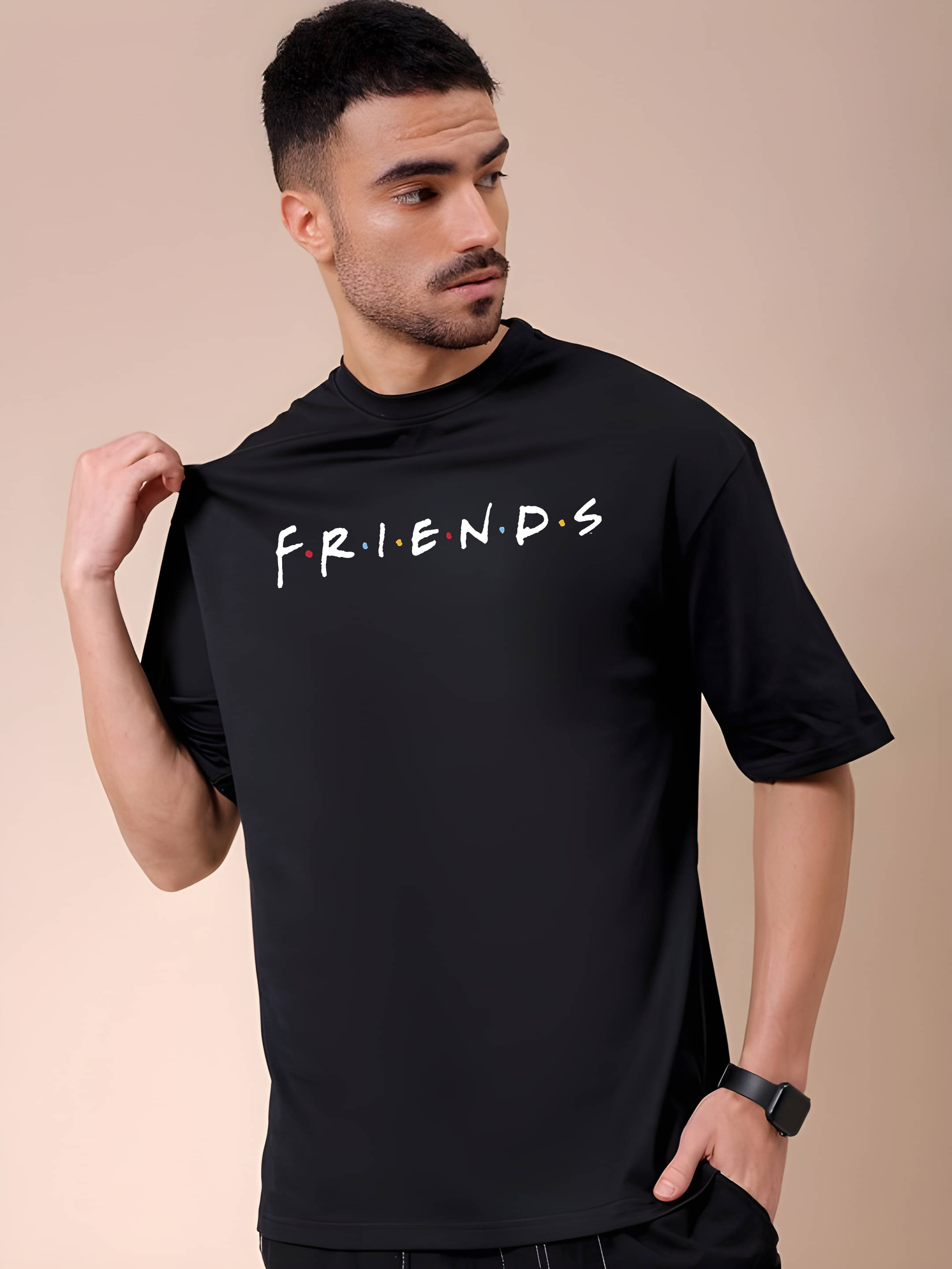 Kaido 100% Cotton Oversized Fit Self Design Half Sleeves Men's Round T-Shirt - Black ( Pack of 1 ) Kaido 100% Cotton Oversized Fit Self Design Half Sleeves Men's Round T-Shirt - Black ( Pack of 1 )