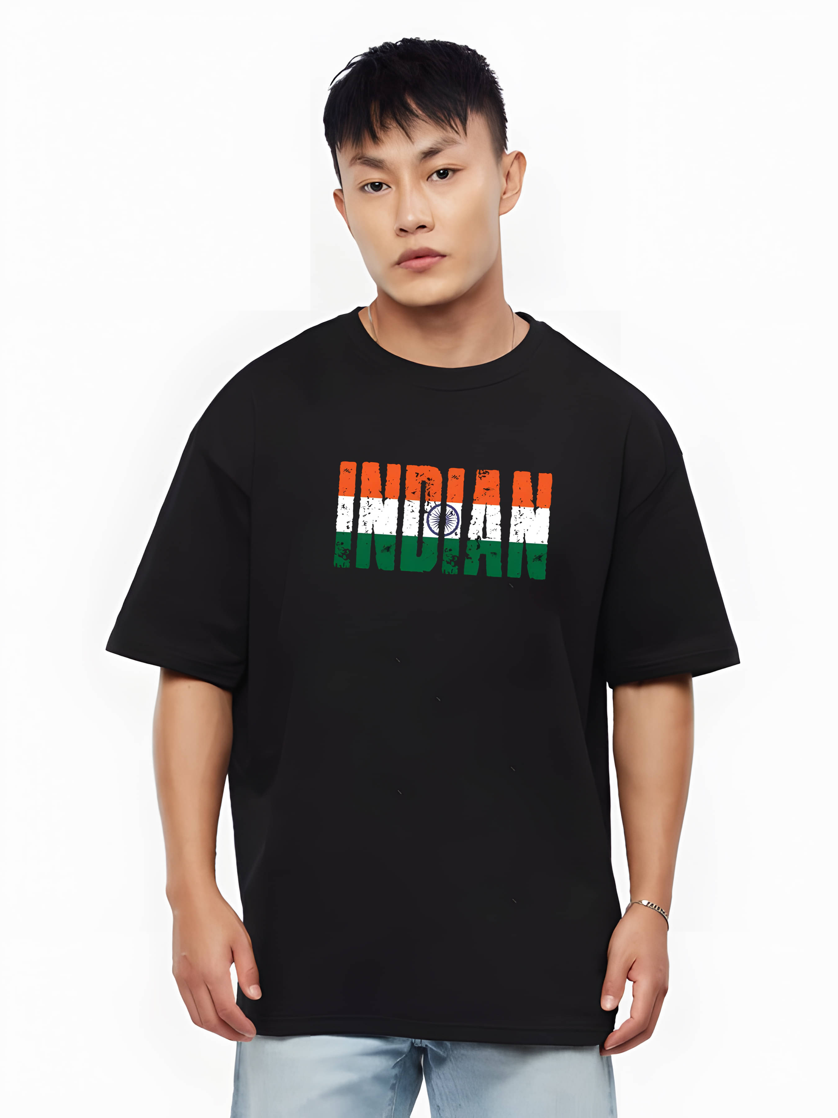     			Kaido 100% Cotton Oversized Fit Self Design Half Sleeves Men's Round T-Shirt - Black ( Pack of 1 )