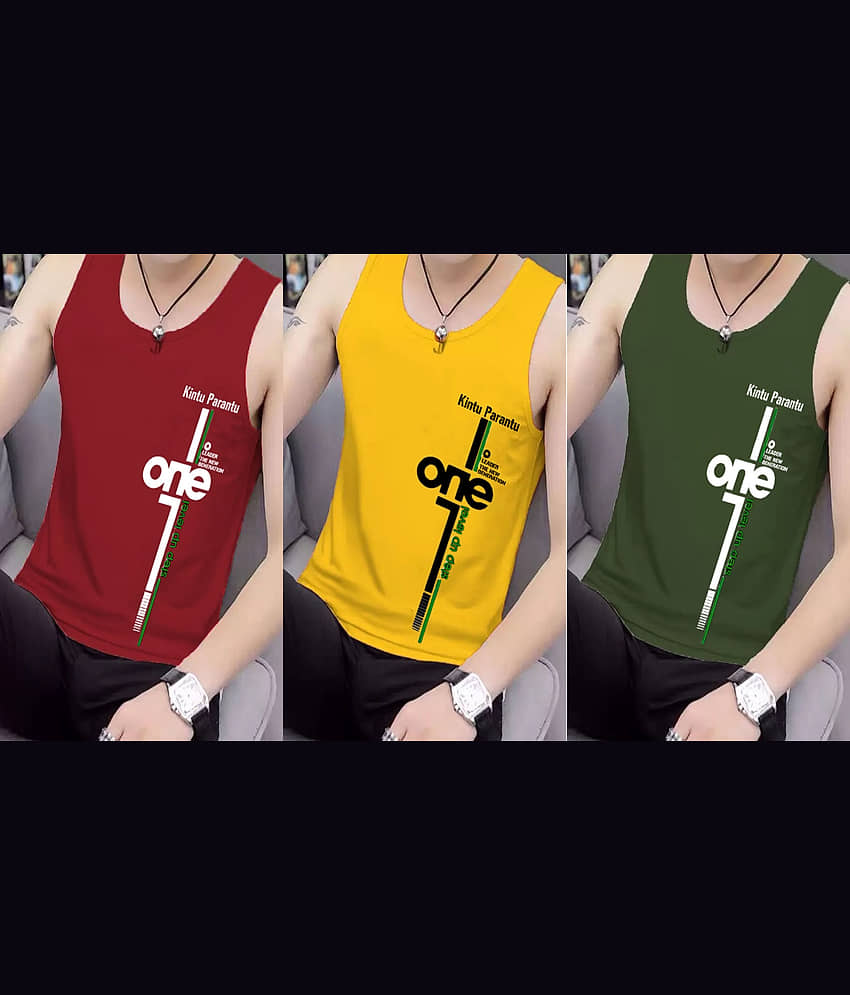 Kintu Parantu Pack of 3 Polyester Basic Vest For Men ( Multicolor12 ) - Nightwear & Loungewear | Buy online on ZillyBuy