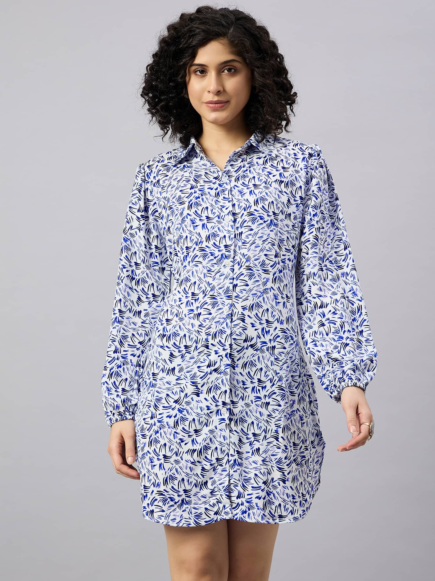 Kuwarii Women Polyester Printed Shirt Dress ( White )