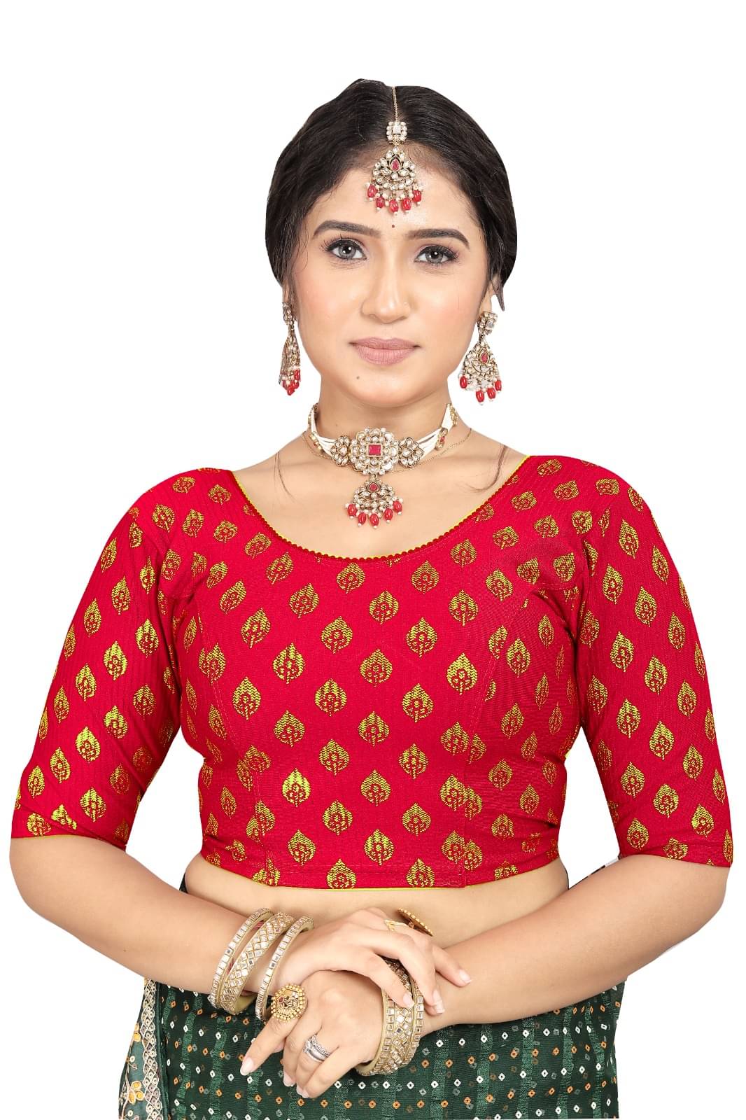     			Laadli Red Readymade without Pad Jacquard Women's Blouse ( Pack of 1 )