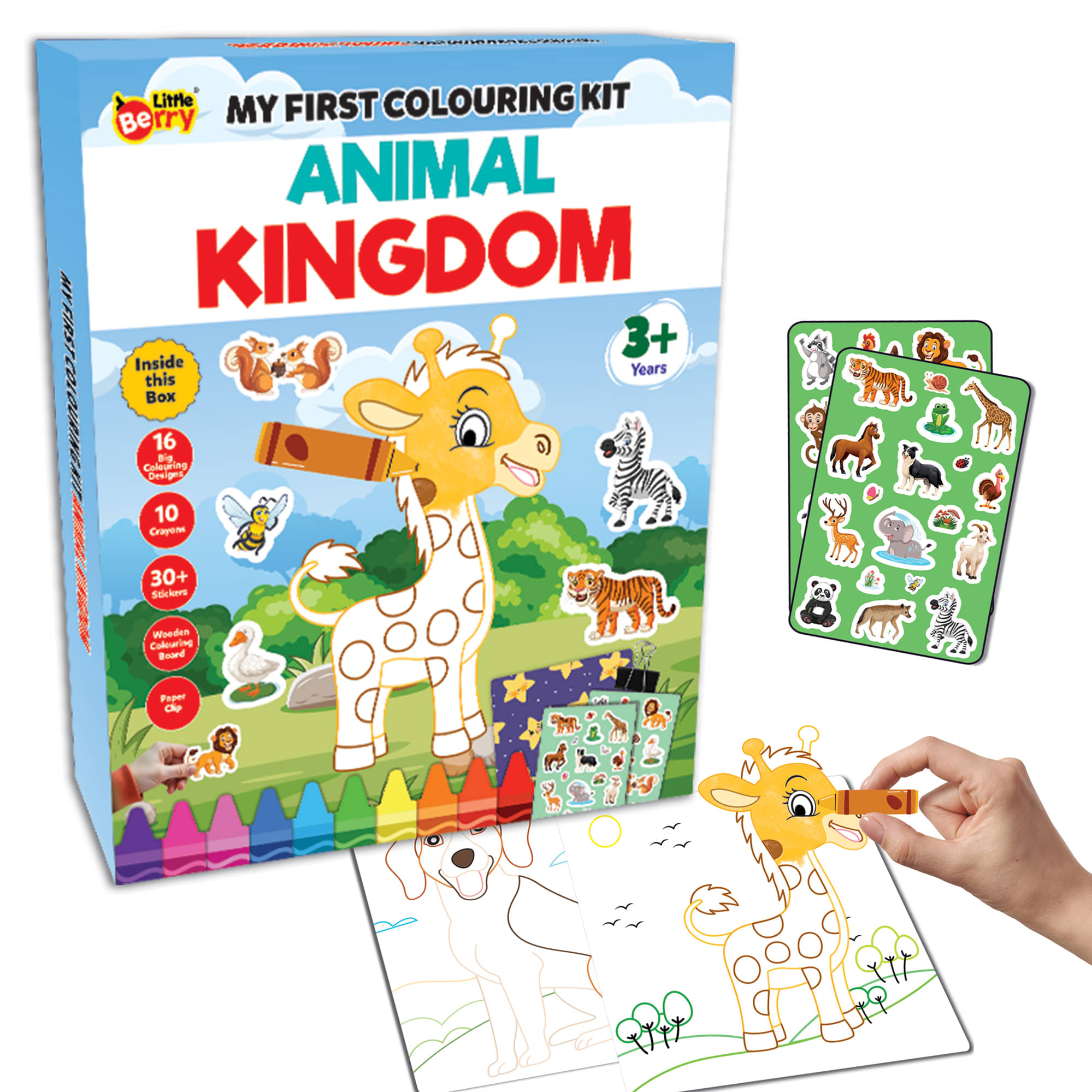     			Little Berry My First Colouring Kit for Kids: Animal kingdom | All-inclusive Colouring Set for Kids with Colouring Sheets, Stickers, Crayons | Gift for Boys & Girls | Travel Friendly Drawing Set