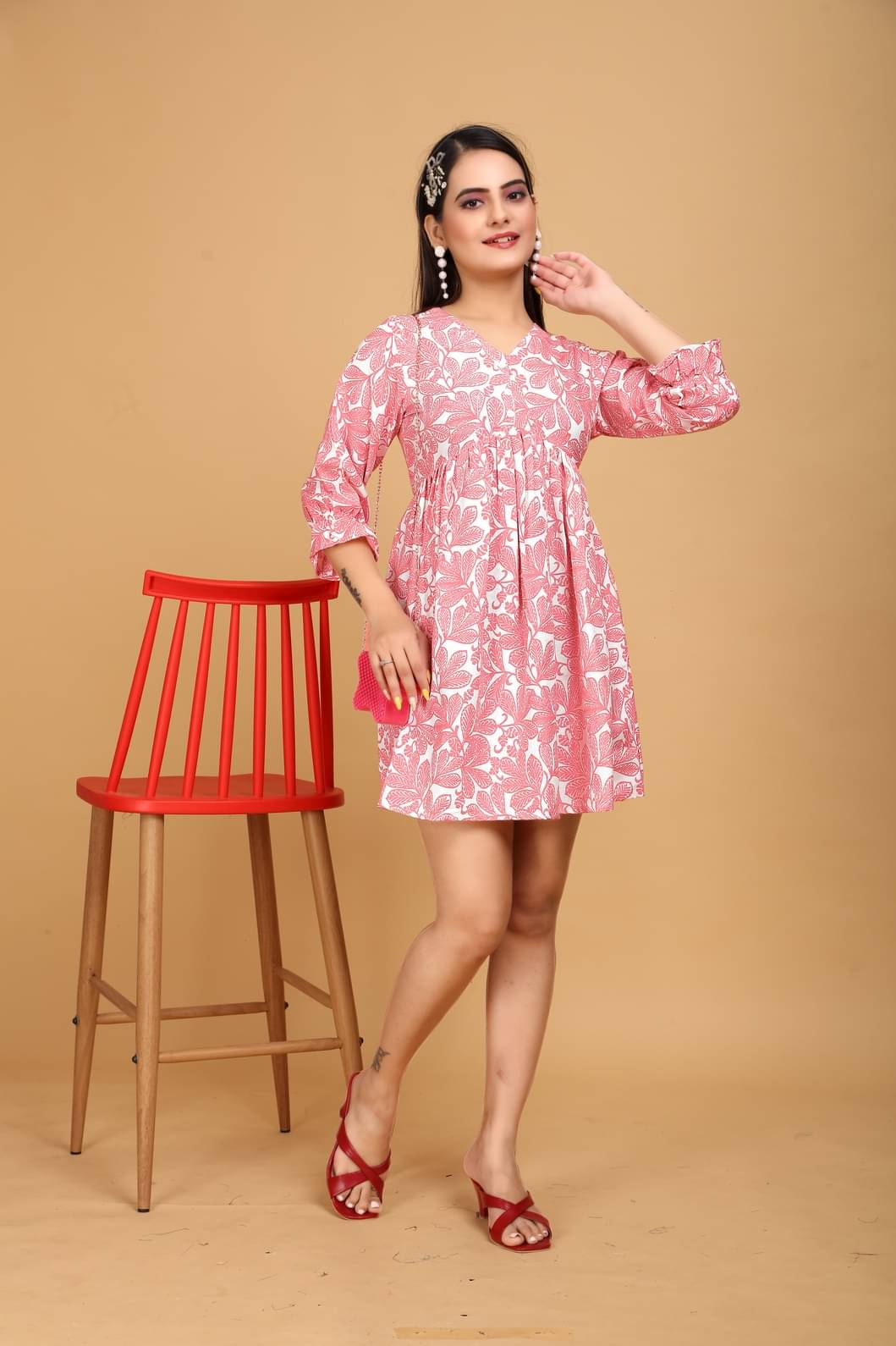 MEHUL TEXTILE / MVC GROUP OF COMPANY Rayon Printed Mini Women's A-line Dress - Pink ( Pack of 1 ) MEHUL TEXTILE / MVC GROUP OF COMPANY Rayon Printed Mini Women's A-line Dress - Pink ( Pack of 1 )