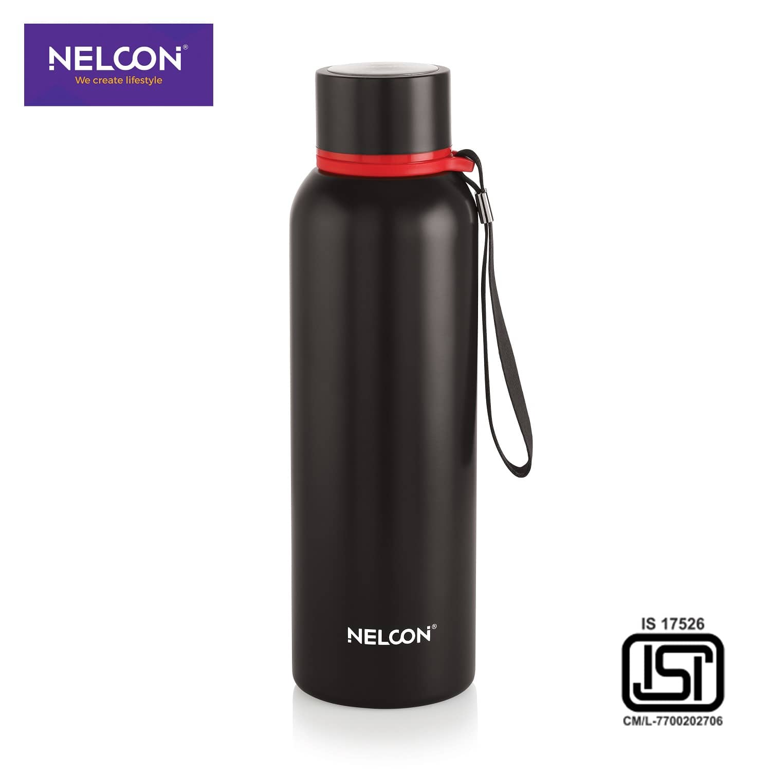 Nelcon LEO 750ml Black Black Stainless Steel Water Bottle 750 mL ( Set of 1 )