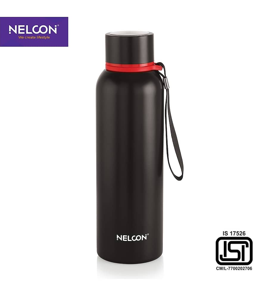 Nelcon LEO 750ml Black Black Stainless Steel Water Bottle 750 mL ( Set of 1 )