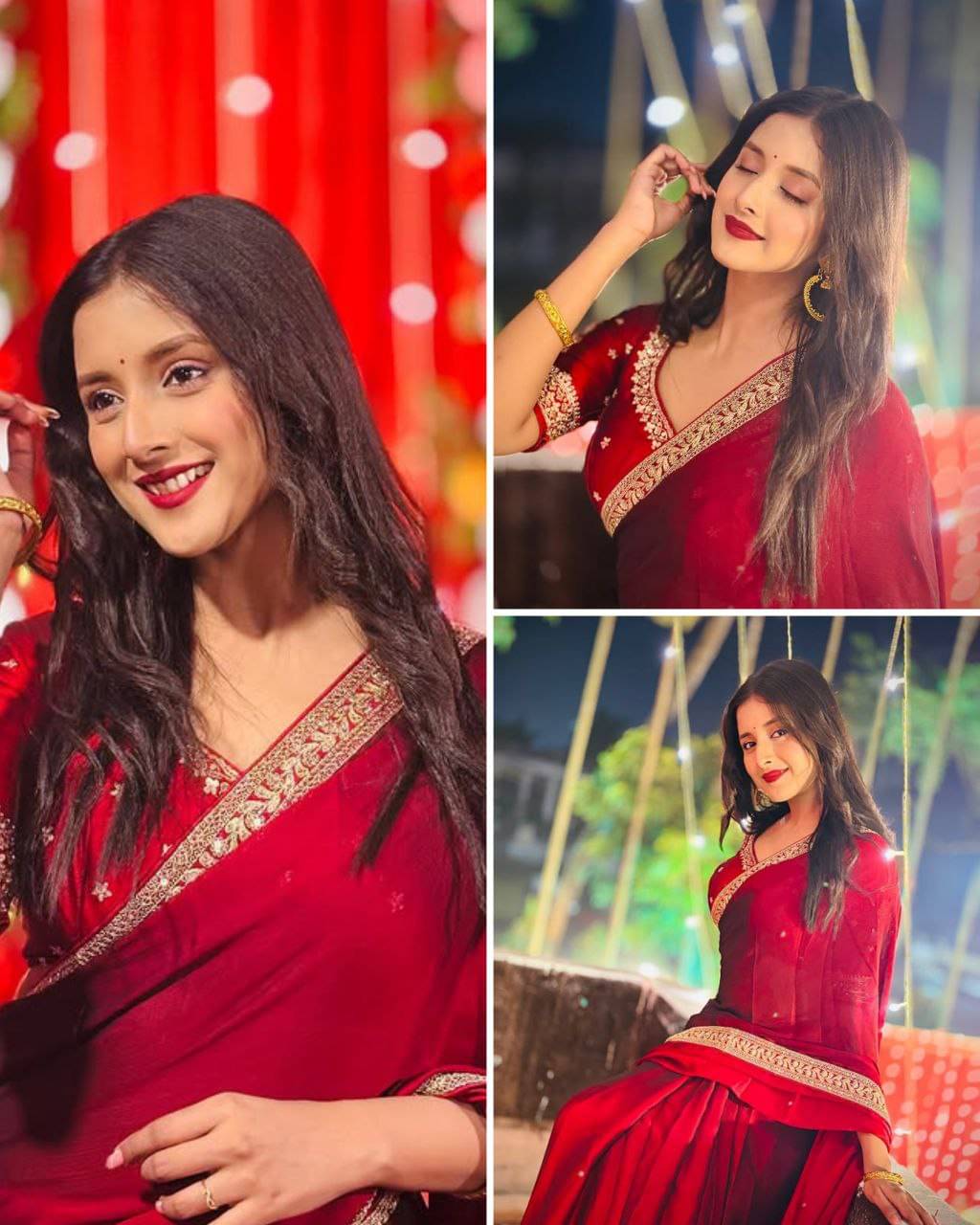     			Nil Madhav Art Silk Blend Embroidered Saree With Unstitched Blouse Piece ( Red )
