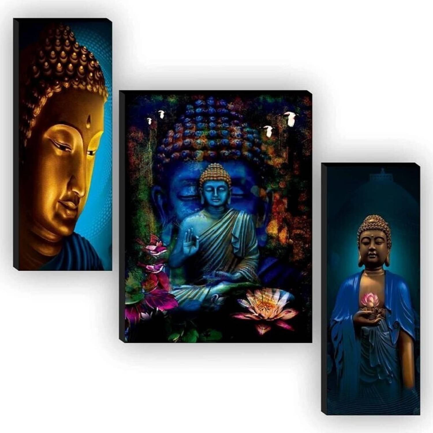 SNDArt Set Of 3 Lord Buddha Wall Paintings For Living Room 12 x 18 inch SNDArt Set Of 3 Lord Buddha Wall Paintings For Living Room 12 x 18 inch