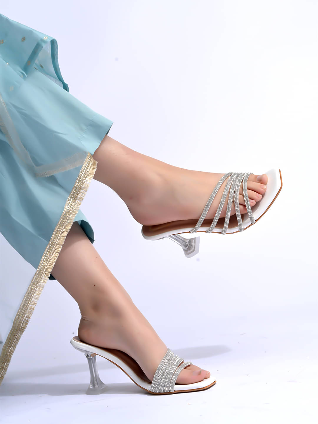     			Shoetopia Silver Women's Slip On Heels