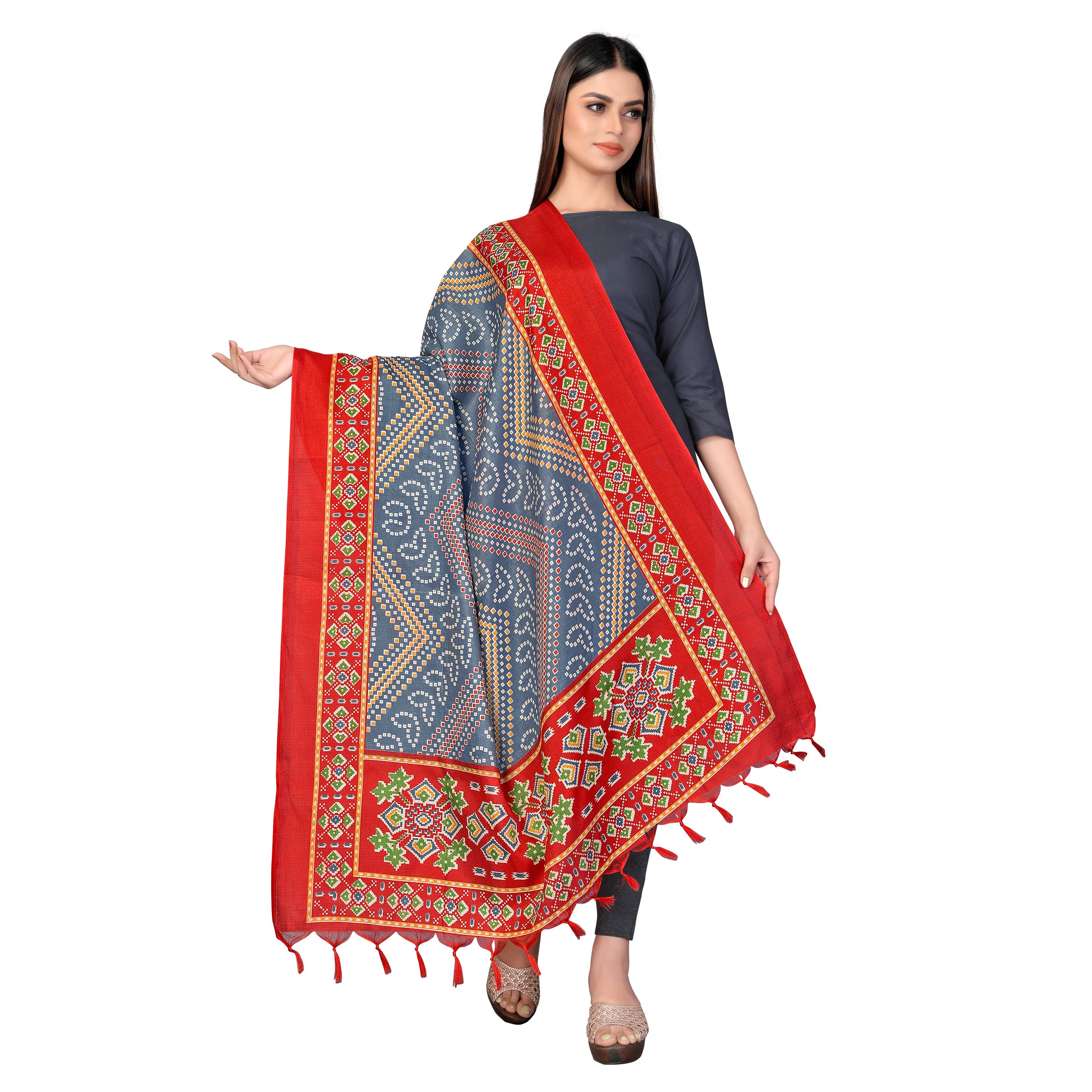 Sidhidata Red Cotton Blend Women's Dupatta - ( Pack of 1 ) - Dupattas & Shawls | Buy online on ZillyBuy