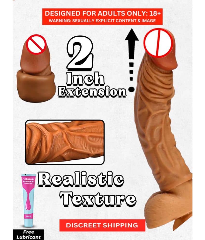 Silicon Made 8 Inch Dragon Condom In Brown Skin Color With 2 Inch Extension By Naughty Nights + Free Kaamraj Lube
