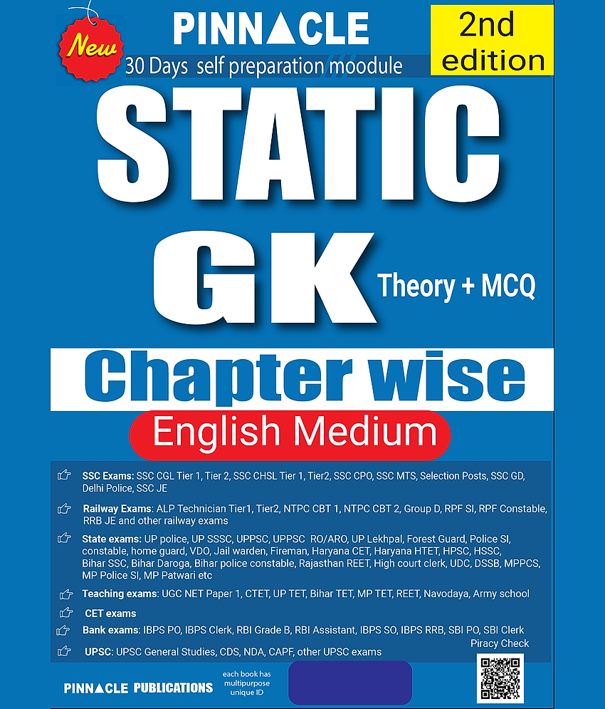 Static GK (Theory + MCQ) Chapter-wise book | 2nd edition | English medium | (Useful for all Govt competitive Exam 2025) | Pinnacle Publications - Stationery | Buy online on ZillyBuy