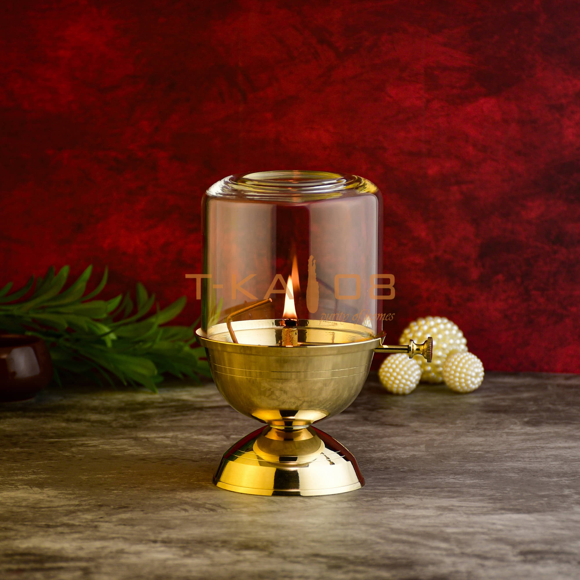     			T-KA108 Durga Puja Brass Akhand Jyot with Glass and Wick Lifter" Brass ( 6 inches )