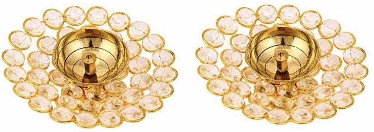     			T-KA108 Set of 2 Round Crystal Akhand Diya Deep ( 1.5 inches )