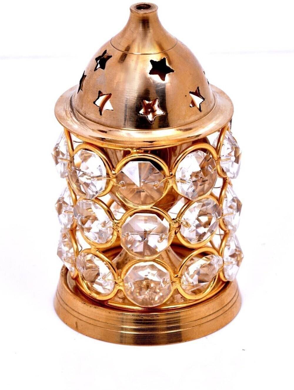     			T-KA108 Brass Crystal Round Diya Crystal Oil Lamp For Puja Home Decorative Diya ( 4 inches )