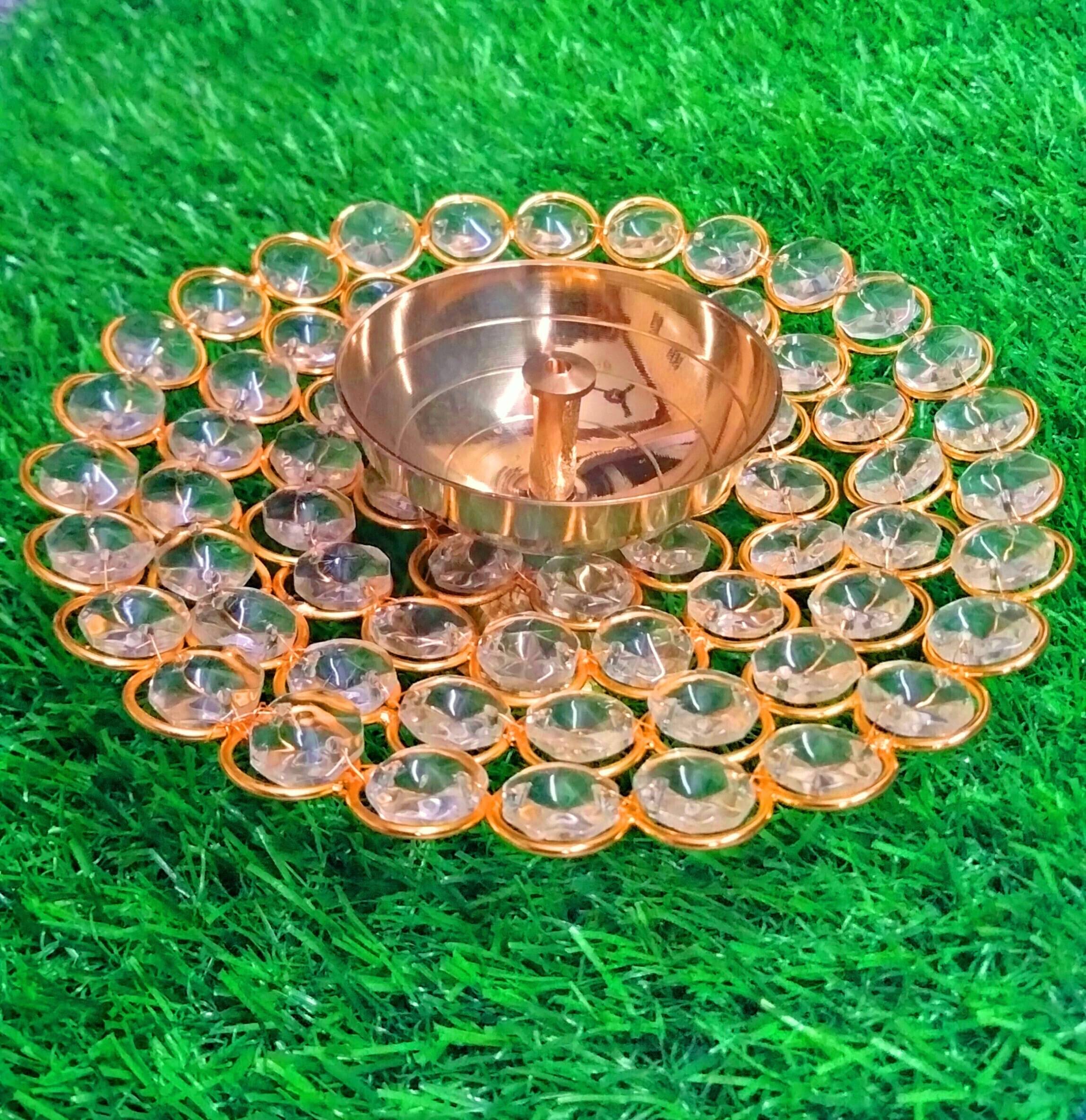     			T-KA108 Brass Crystal Matki Diya Crystal Oil Lamp ( 3 inches )