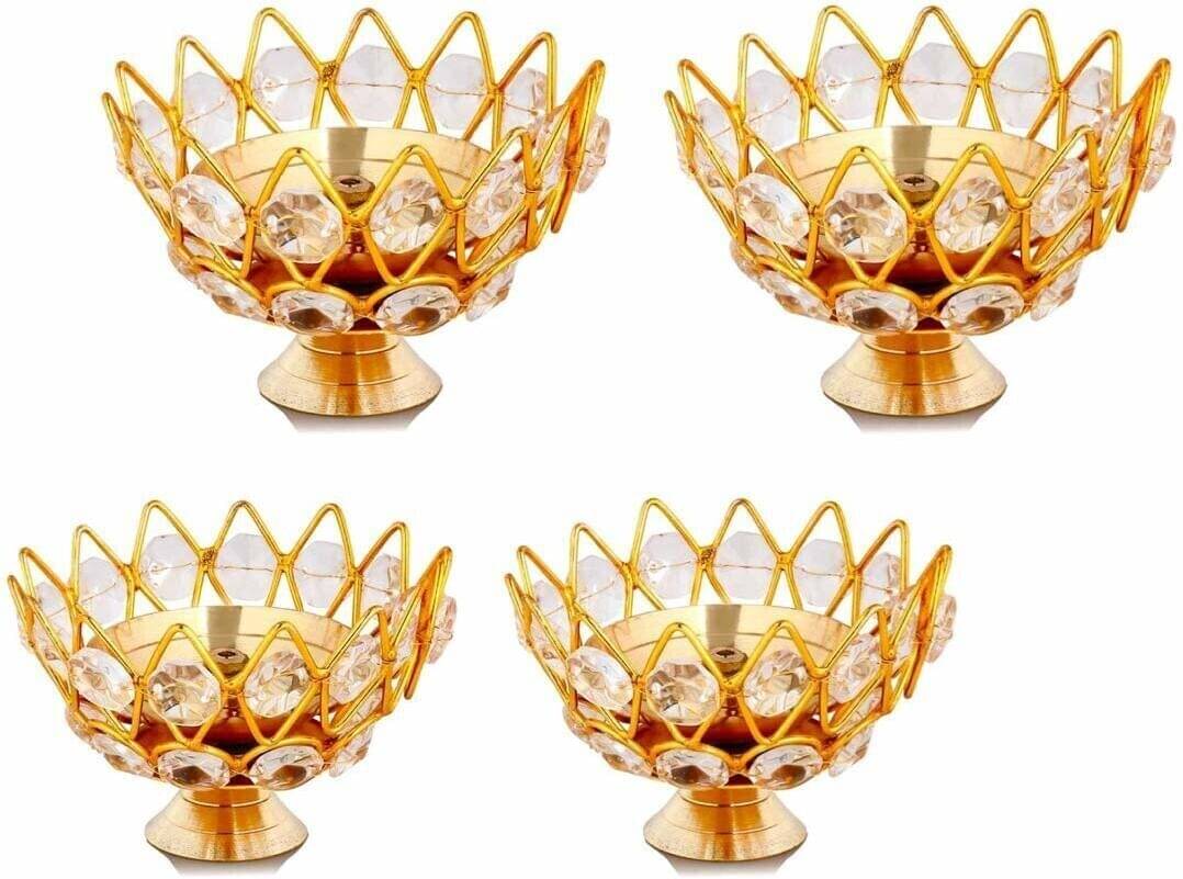     			T-KA108 Brass Crystal Oval Akhand Diya Crystal Oil Lamp For Puja Home Decorative ( 2 inches )
