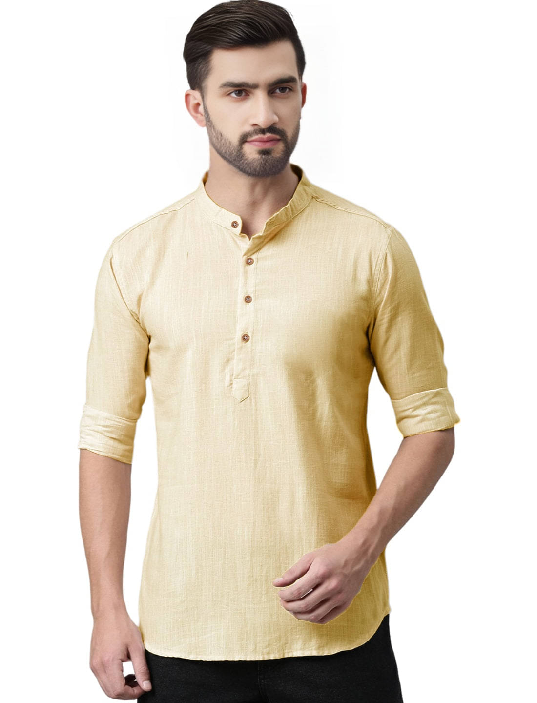     			Trendi Vastra Beige Cotton Blend Men's Shirt Style Kurta ( Pack of 1 )