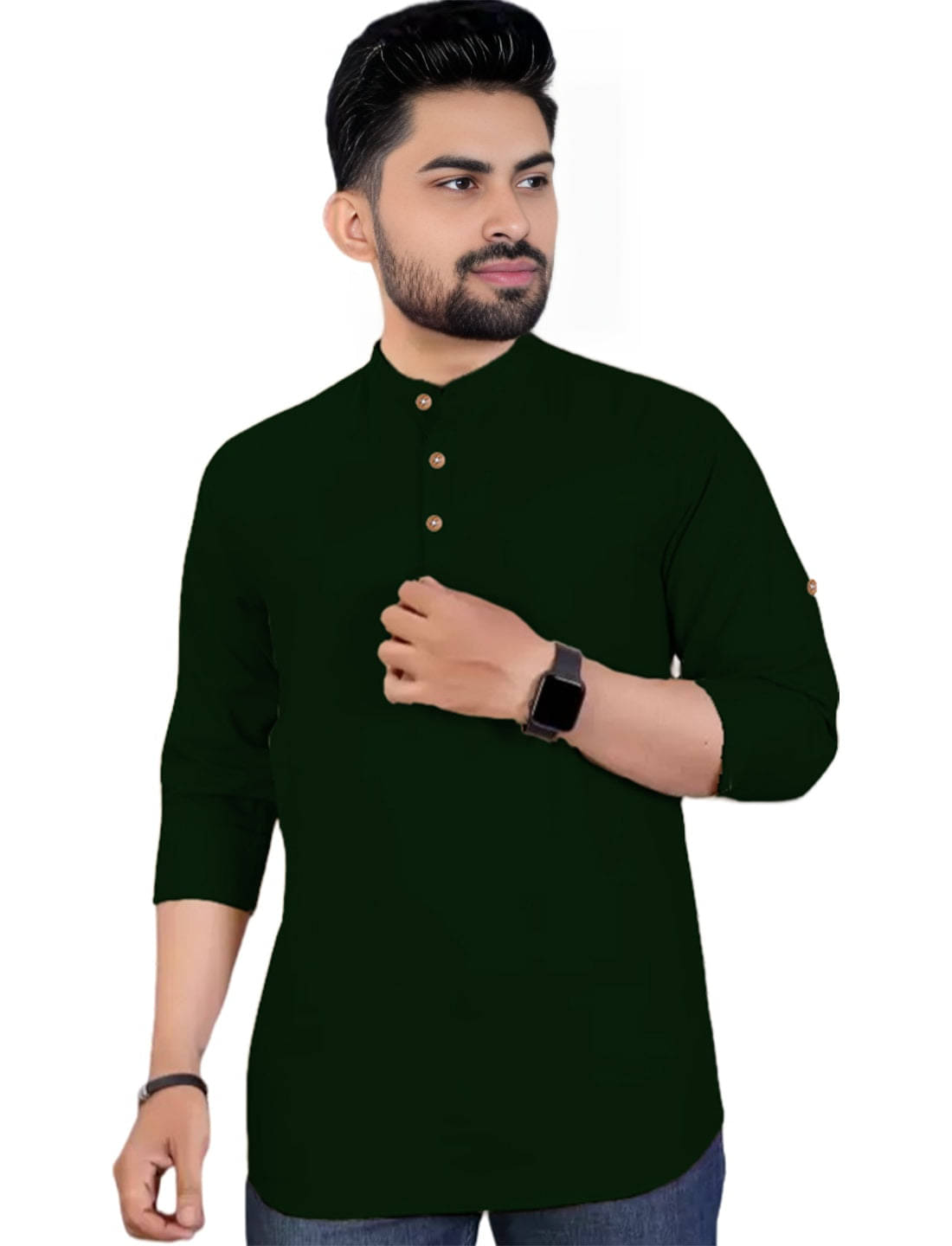     			Trendi Vastra Green Cotton Blend Men's Shirt Style Kurta ( Pack of 1 )
