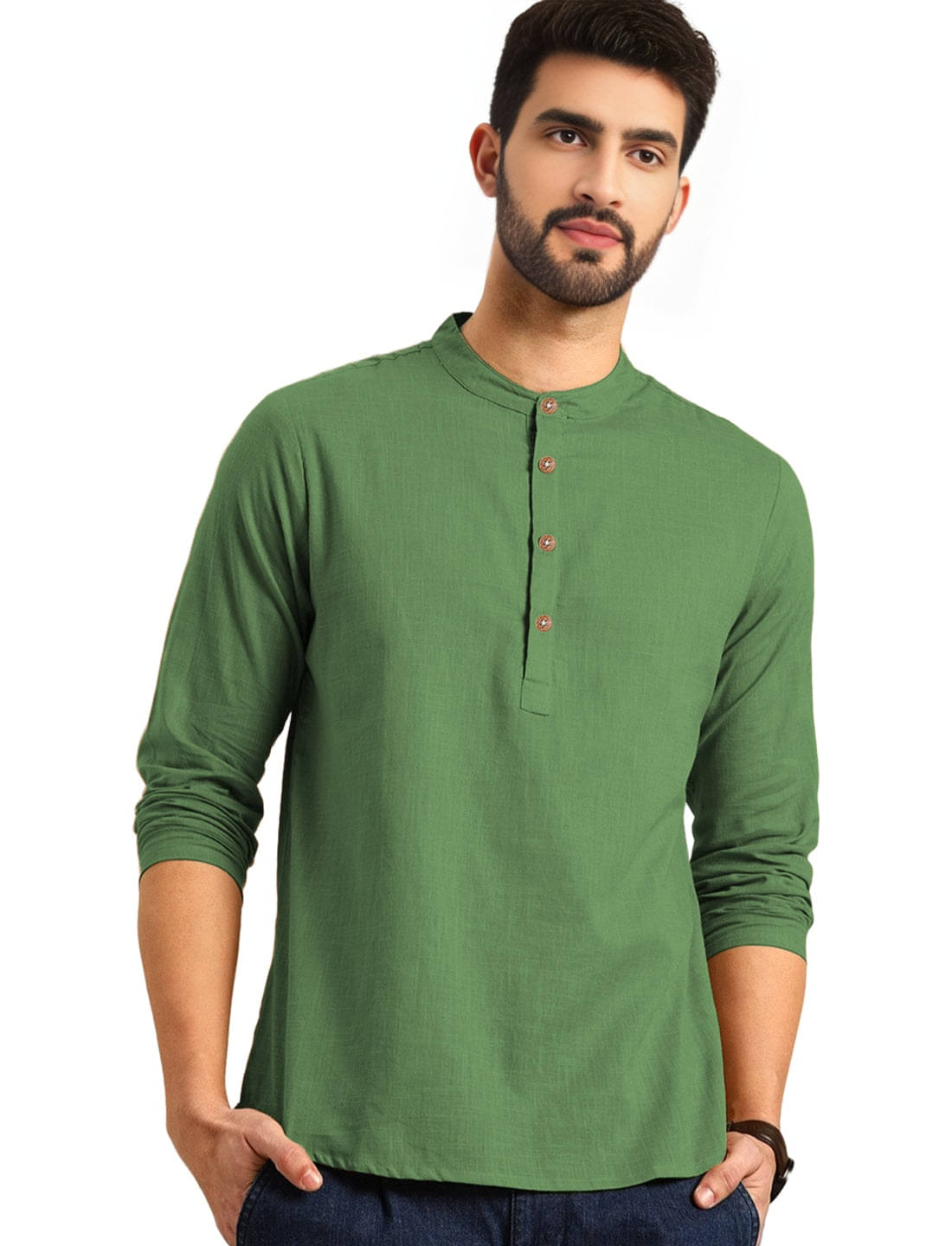     			Trendi Vastra Light Green Cotton Blend Men's Shirt Style Kurta ( Pack of 1 )