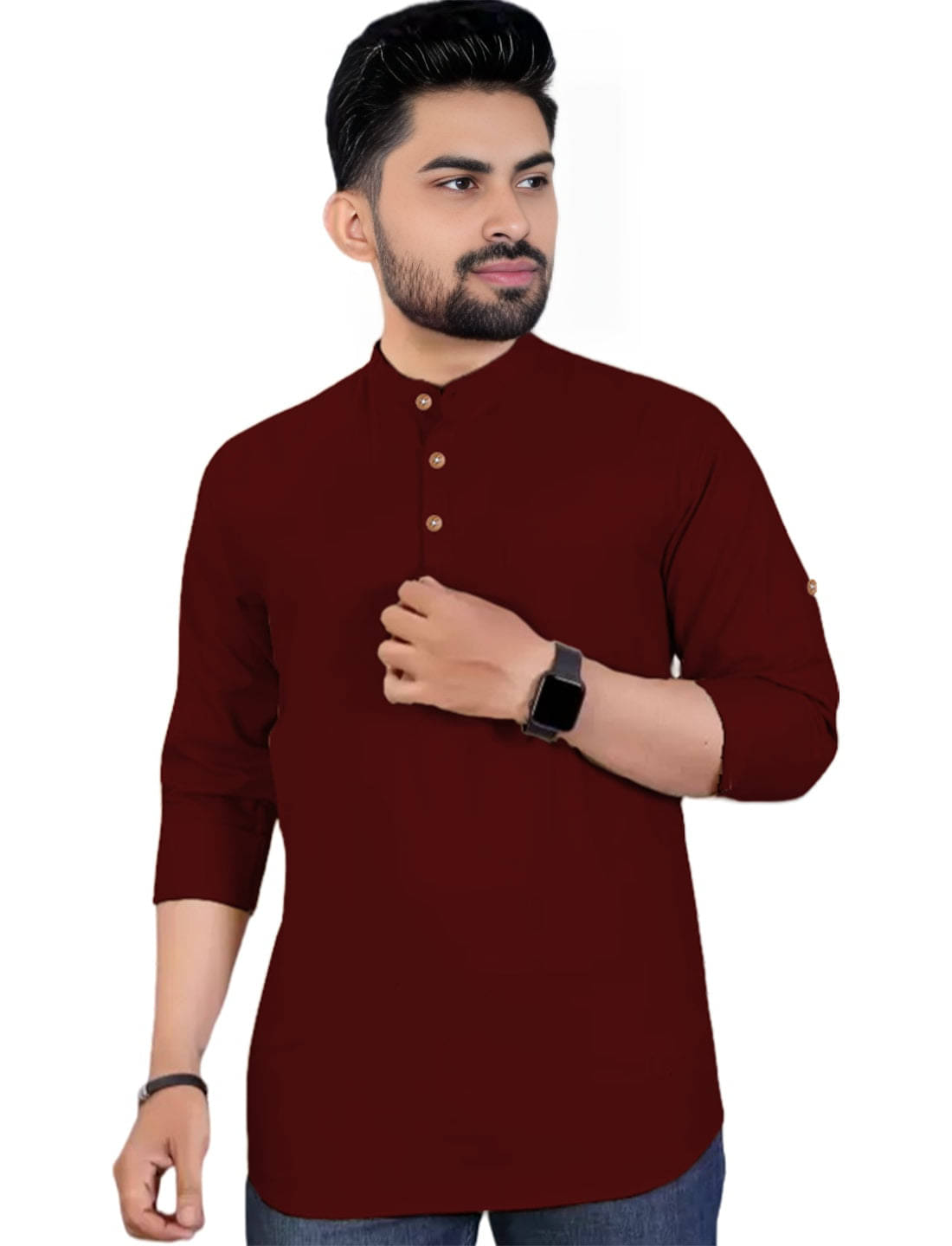 Trendi Vastra Maroon Cotton Blend Men's Shirt Style Kurta ( Pack of 1 )     			Trendi Vastra Maroon Cotton Blend Men's Shirt Style Kurta ( Pack of 1 )