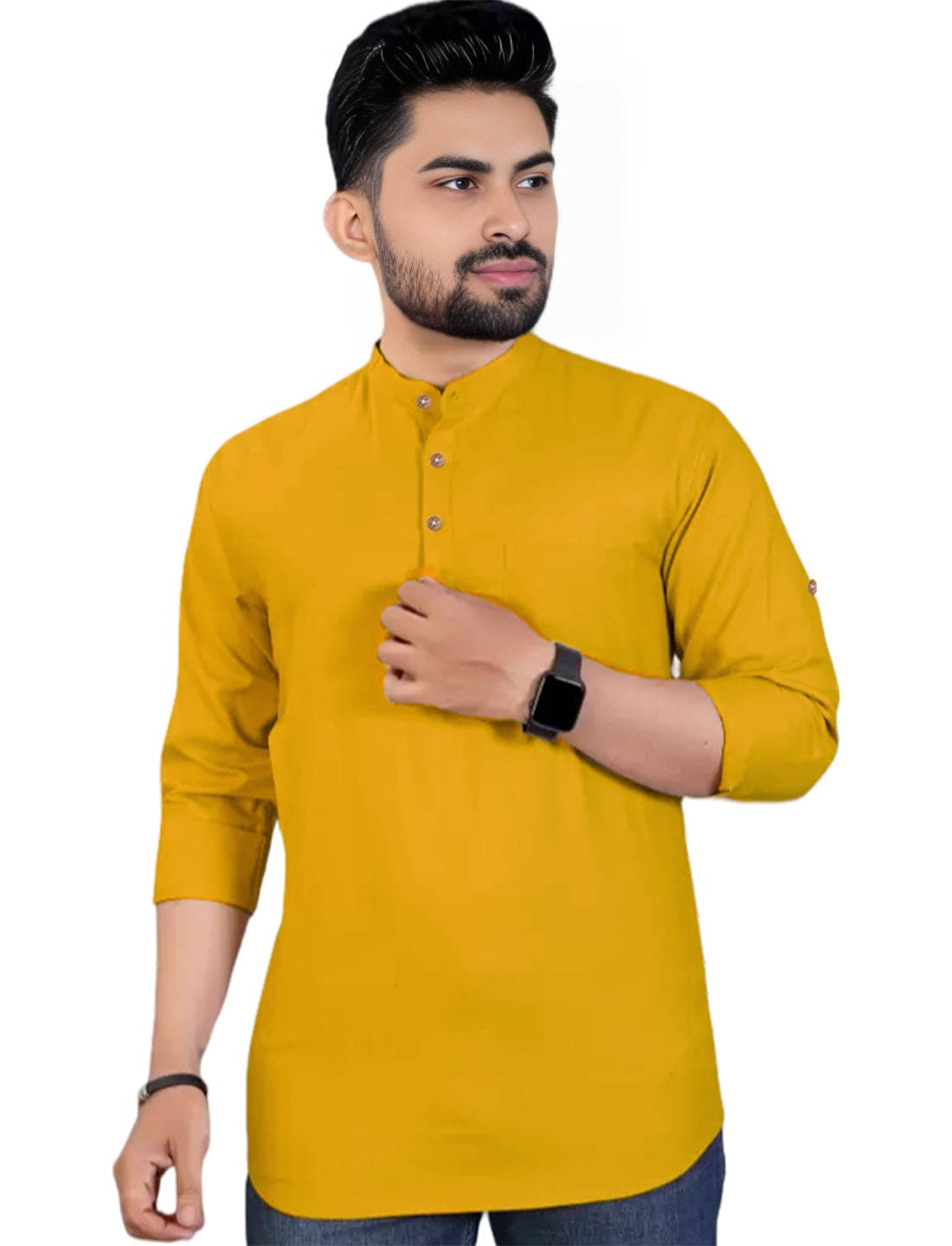 Trendi Vastra Yellow Cotton Blend Men's Shirt Style Kurta ( Pack of 1 ) Trendi Vastra Yellow Cotton Blend Men's Shirt Style Kurta ( Pack of 1 )