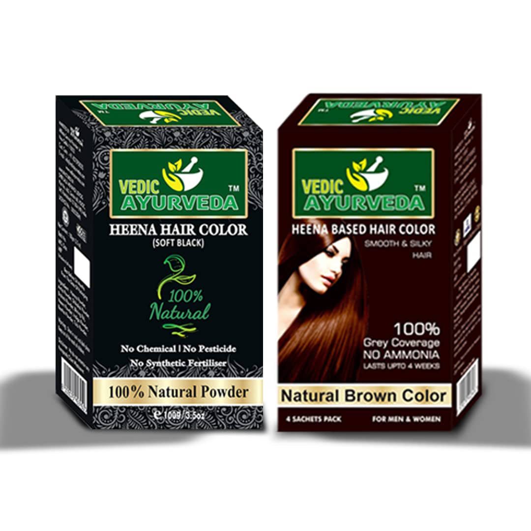 VEDICAYURVEDA Soft Black & Natural Brown Hair Color Powder Combo Pack VEDICAYURVEDA Soft Black & Natural Brown Hair Color Powder Combo Pack