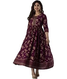 VKASHFAB Pack of 1 Rayon Printed Anarkali Women's Kurti - ( Maroon )