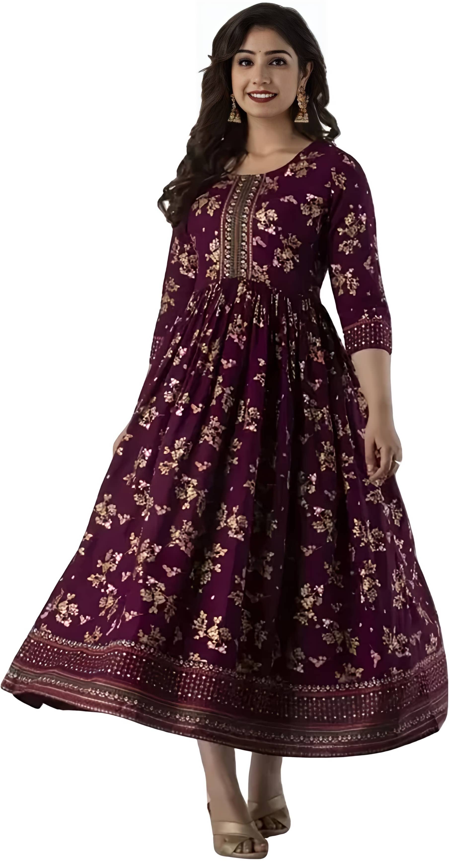 VKASHFAB Pack of 1 Rayon Printed Anarkali Women's Kurti - ( Maroon ) - Kurtis, Tunics | Buy online on ZillyBuy