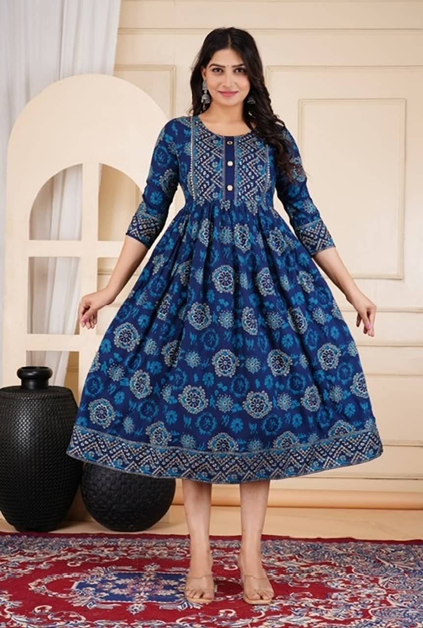     			VKASHFAB Pack of 1 Rayon Printed Anarkali Women's Kurti - ( Blue )