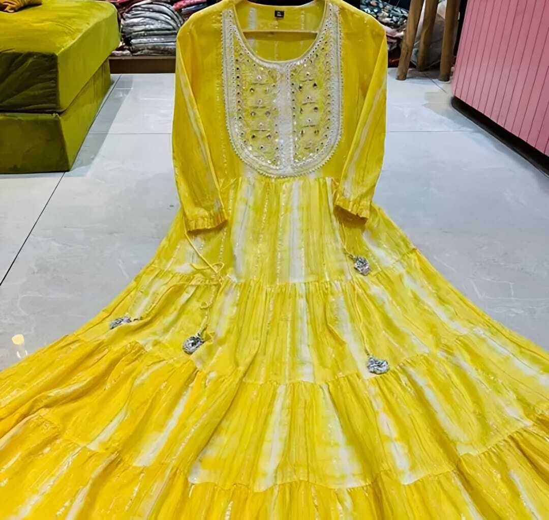     			VKASHFAB Pack of 1 Rayon Embellished Anarkali Women's Kurti - ( Yellow )