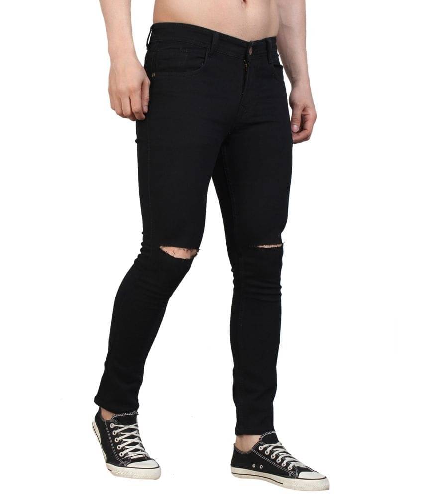 WHATON Skinny Fit Distressed Men's Jeans - Black ( Pack of 1 ) WHATON Skinny Fit Distressed Men's Jeans - Black ( Pack of 1 )