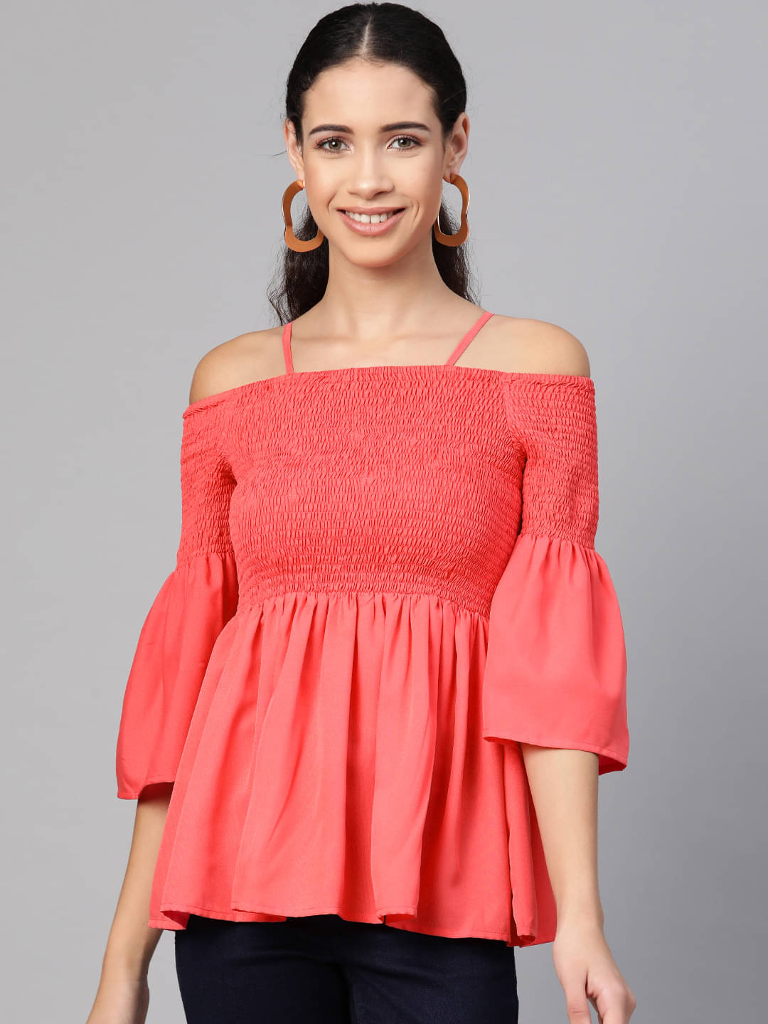     			Zima Leto Women's Polyester Peplum Top ( Coral )