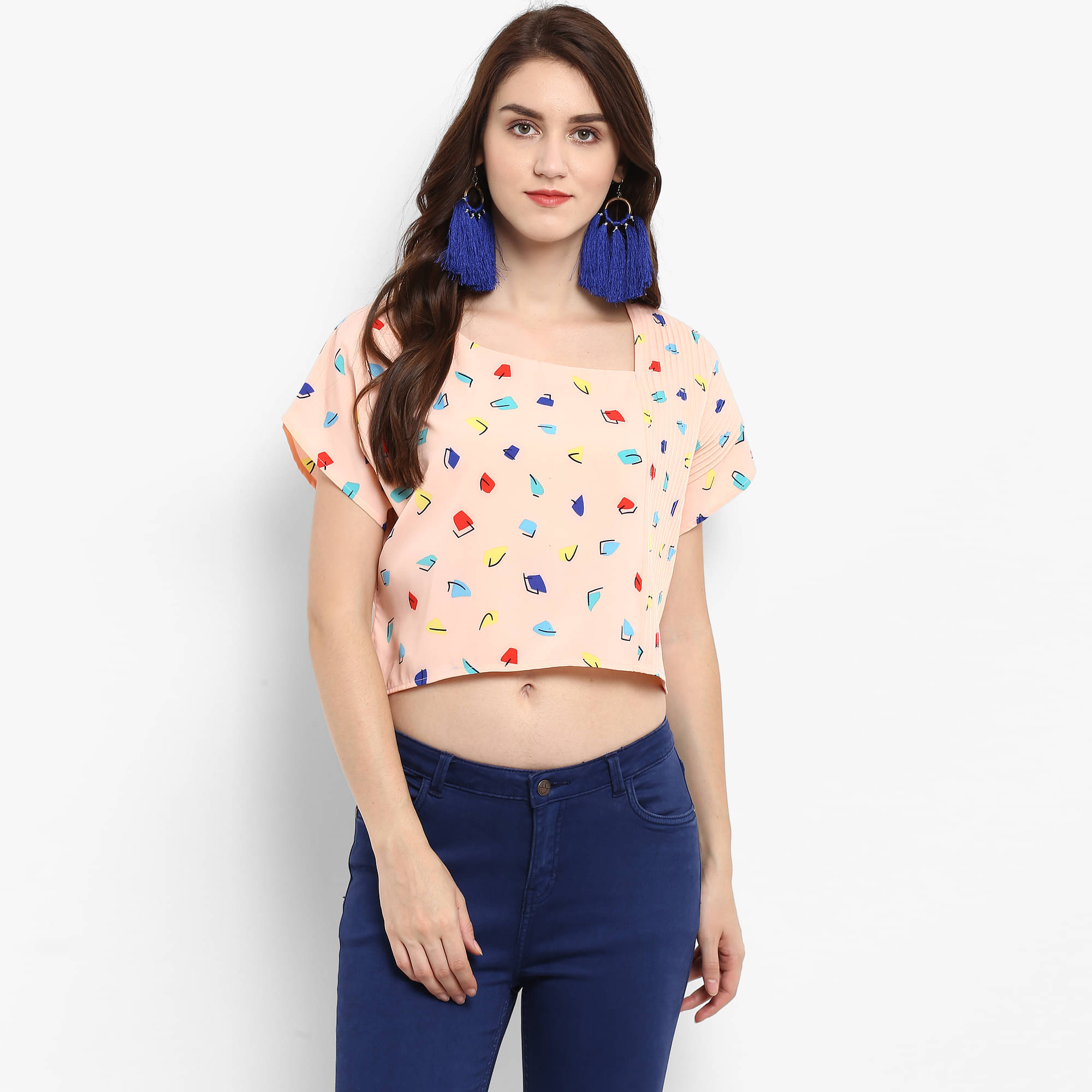 Zima Leto Women's Polyester Crop Top ( Peach ) Zima Leto Women's Polyester Crop Top ( Peach )