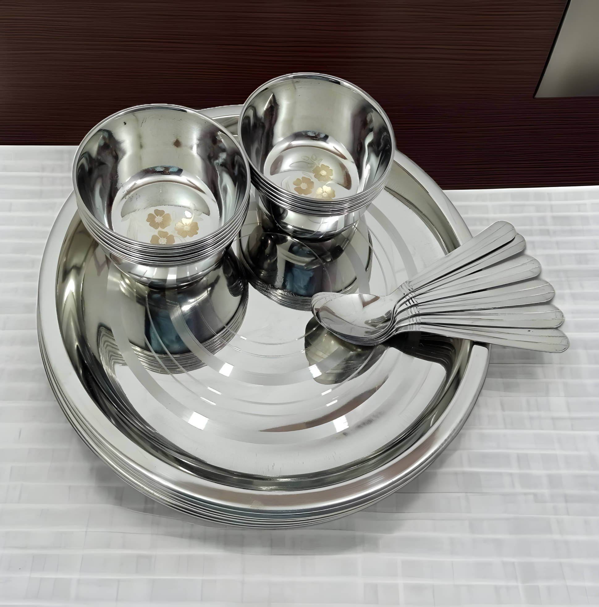     			kitchrox Printed Stainless Steel Dinner Set ( Pack of 24 ) Silver