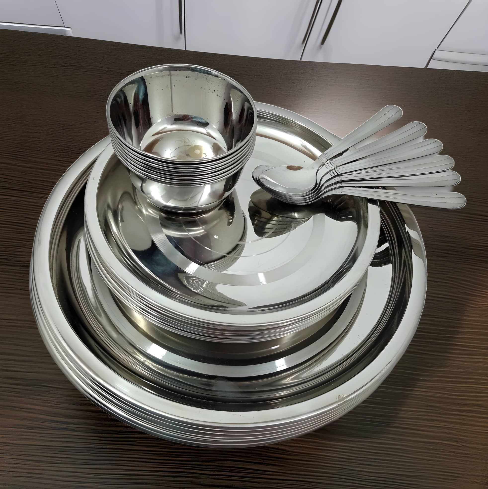 kitchrox Eco-Friendly Printed Stainless Steel Dinner Set ( Pack of 24 ) Silver