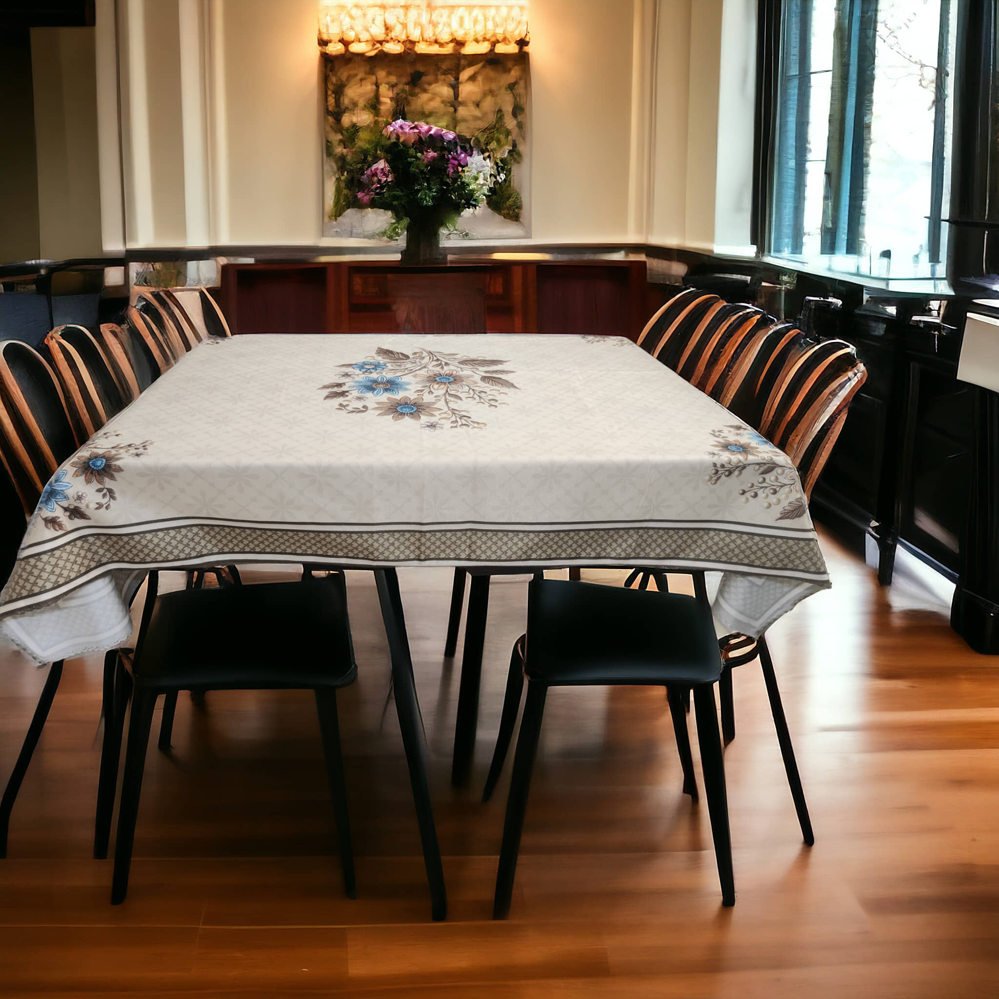 mopak decor Embroidered Polyester 6 Seater Rectangle Table Cover ( 137 x 91 ) cm Pack of 1 Brown