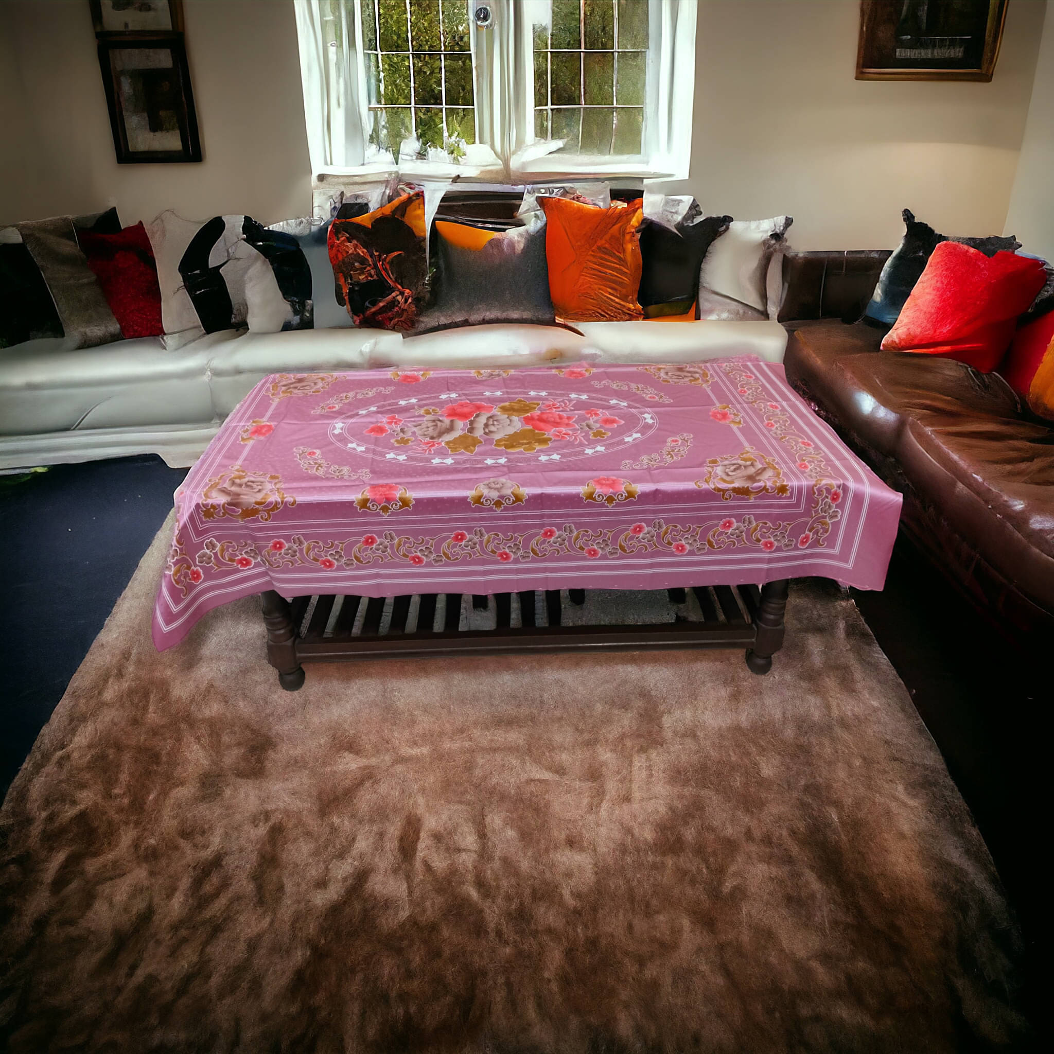     			mopak decor Printed Polyester 4 Seater Square Table Cover ( 152 x 102 ) cm Pack of 1 Pink