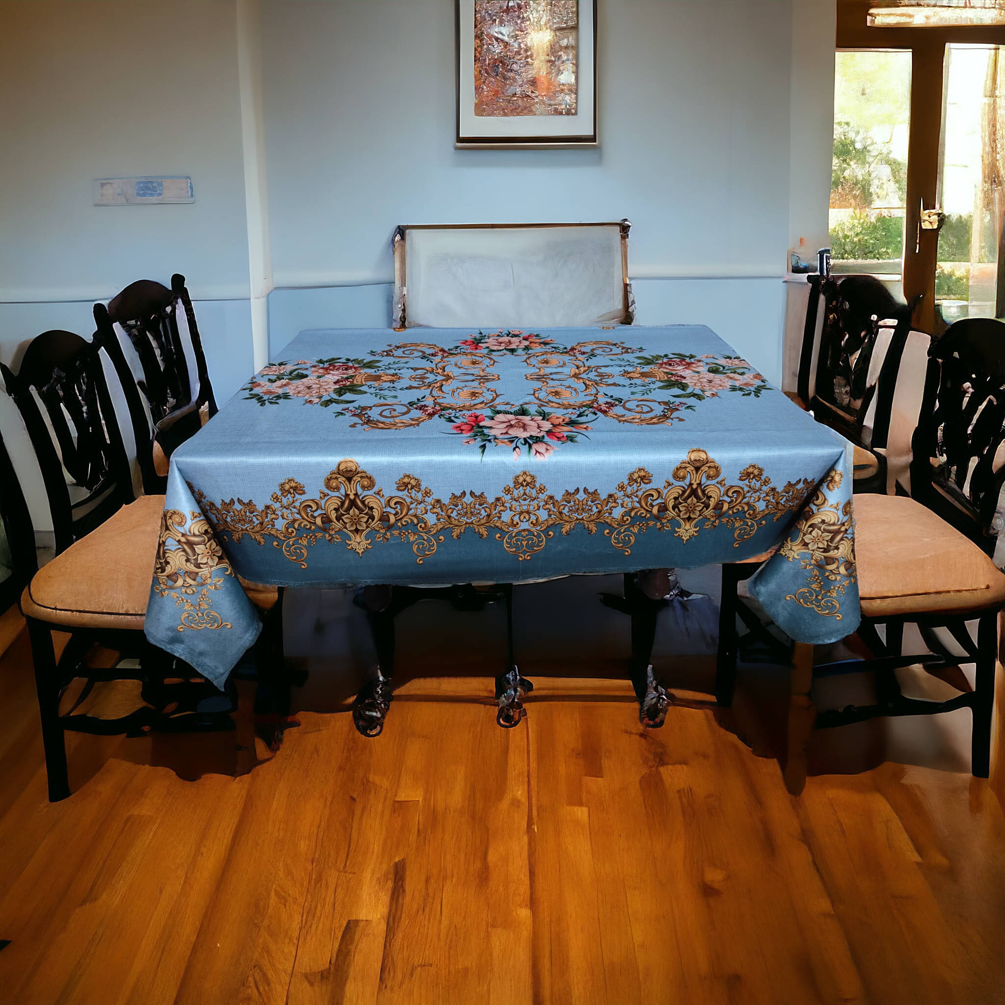 mopak decor Printed Polyester 4 Seater Square Table Cover ( 137 x 91 ) cm Pack of 1 Blue mopak decor Printed Polyester 4 Seater Square Table Cover ( 137 x 91 ) cm Pack of 1 Blue
