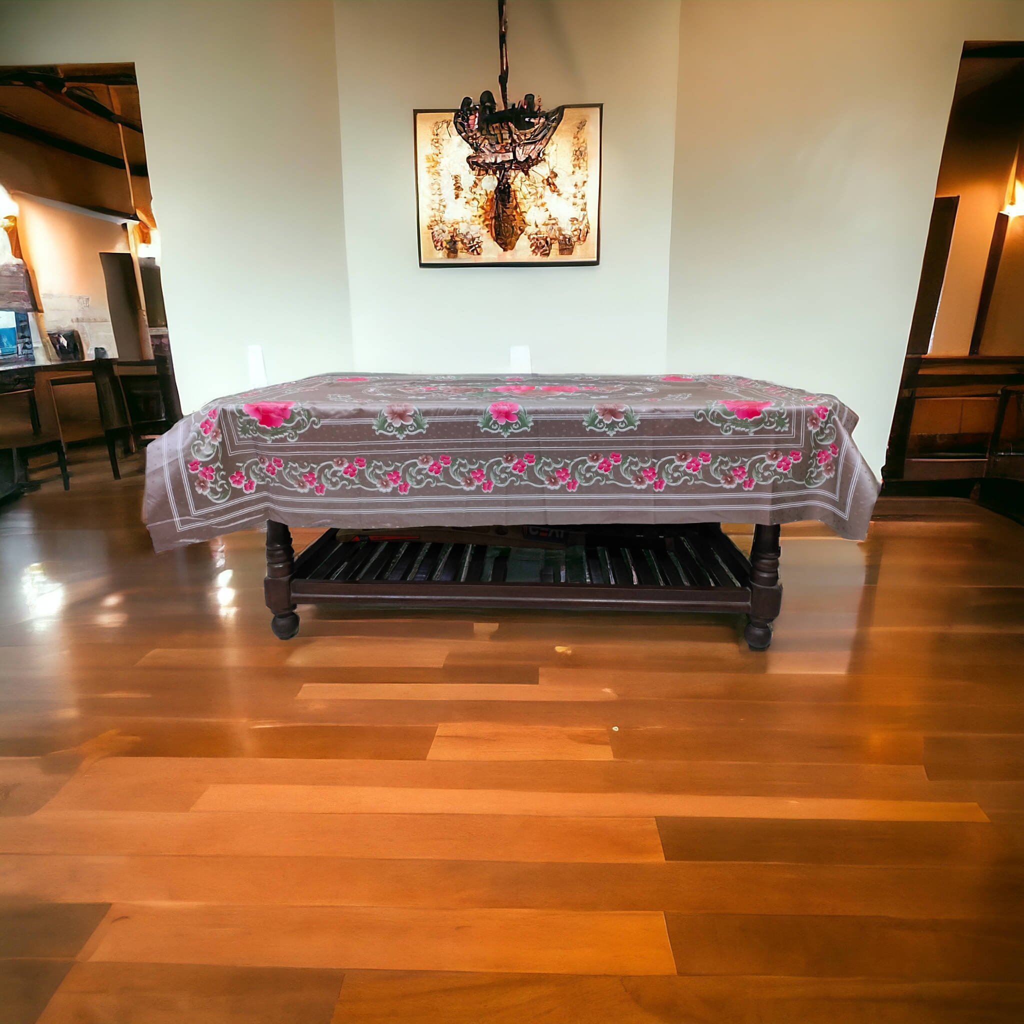     			mopak decor Printed Polyester 6 Seater Rectangle Table Cover ( 152 x 102 ) cm Pack of 1 Brown