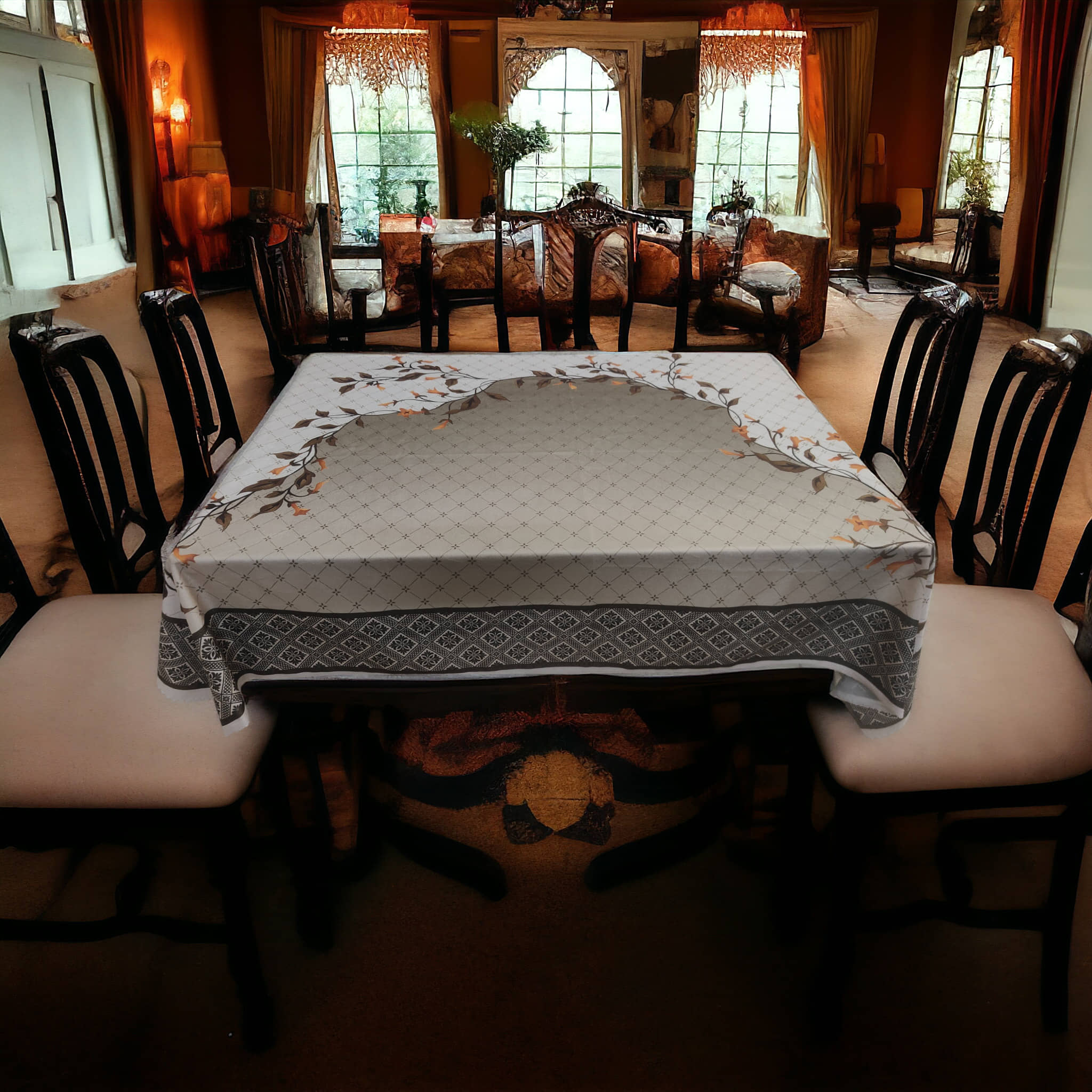 mopak decor Printed Polyester 6 Seater Rectangle Table Cover ( 137 x 91 ) cm Pack of 1 Beige